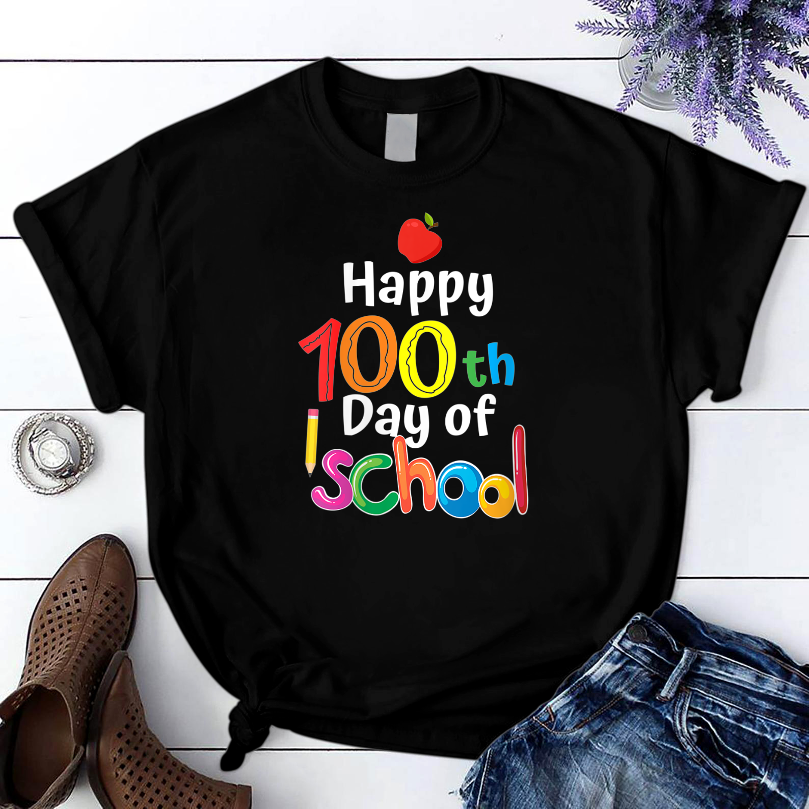 Happy 100Th Day Of School For Teacher Student Kids T Shirt Black Unisex S-6Xl