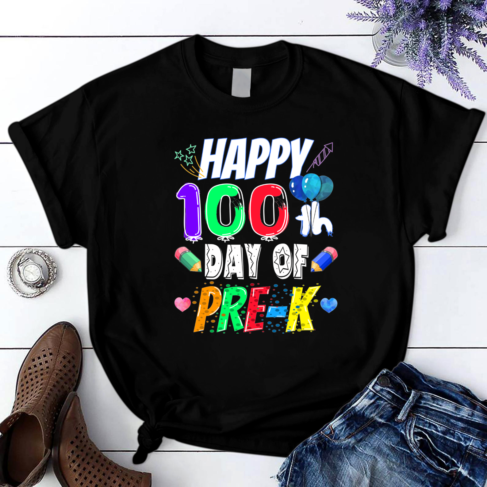 Happy 100Th Day Of School For Teacher Student T Shirt Black Unisex S-6Xl