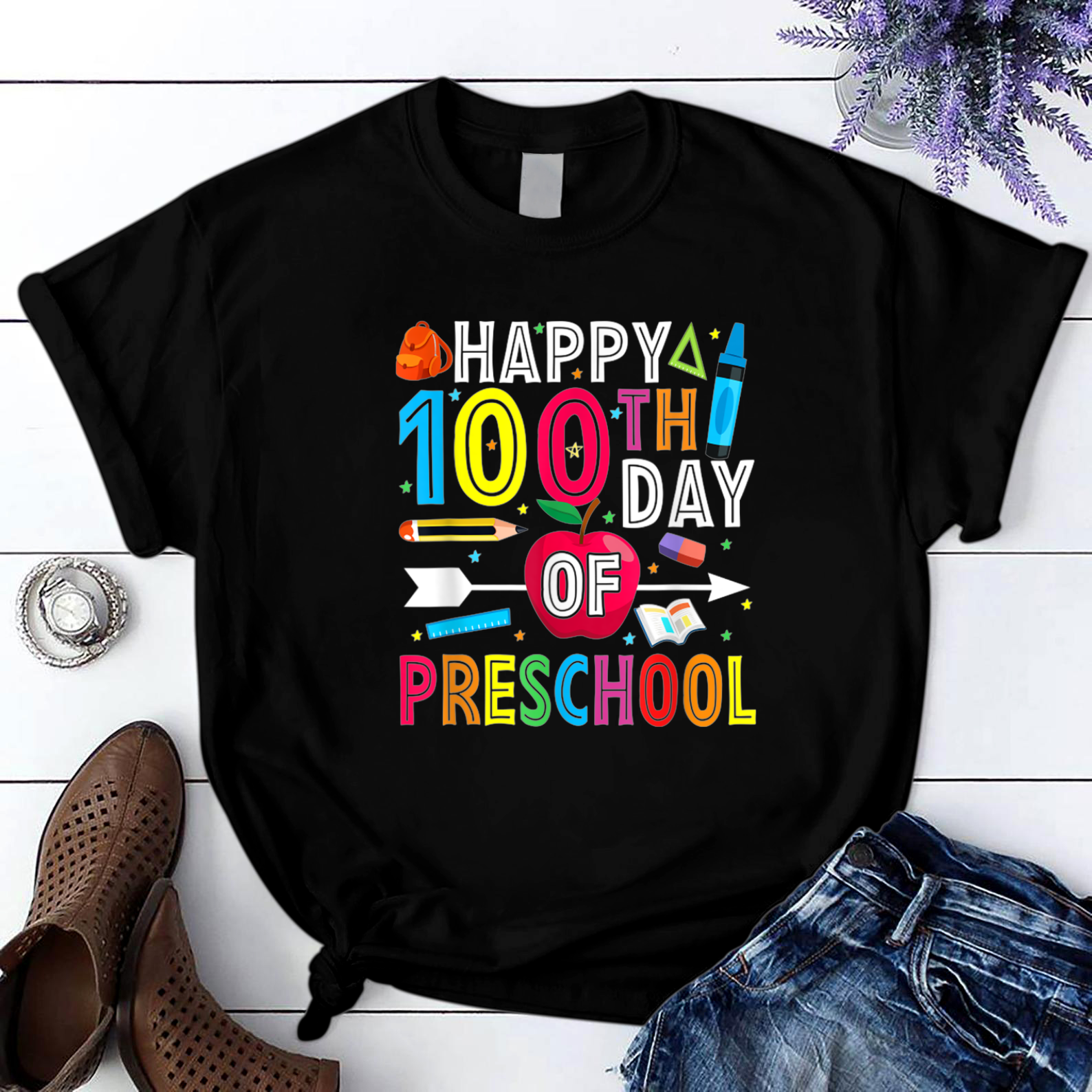 Happy 100Th Day Of School For Teachers Students T Shirt Black Unisex S-6Xl