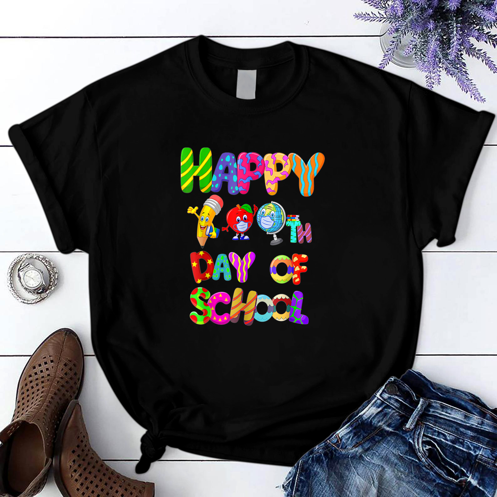 Happy 100Th Day Of School Kindergarten 1 T Shirt Black Unisex S-6Xl