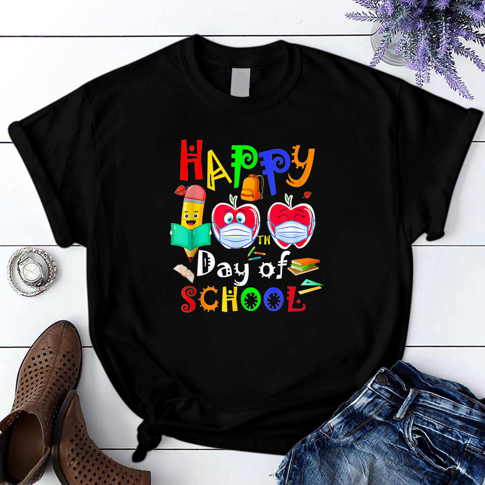 Happy 100Th Day Of School Kindergarten 4 T Shirt Black Unisex S-6Xl