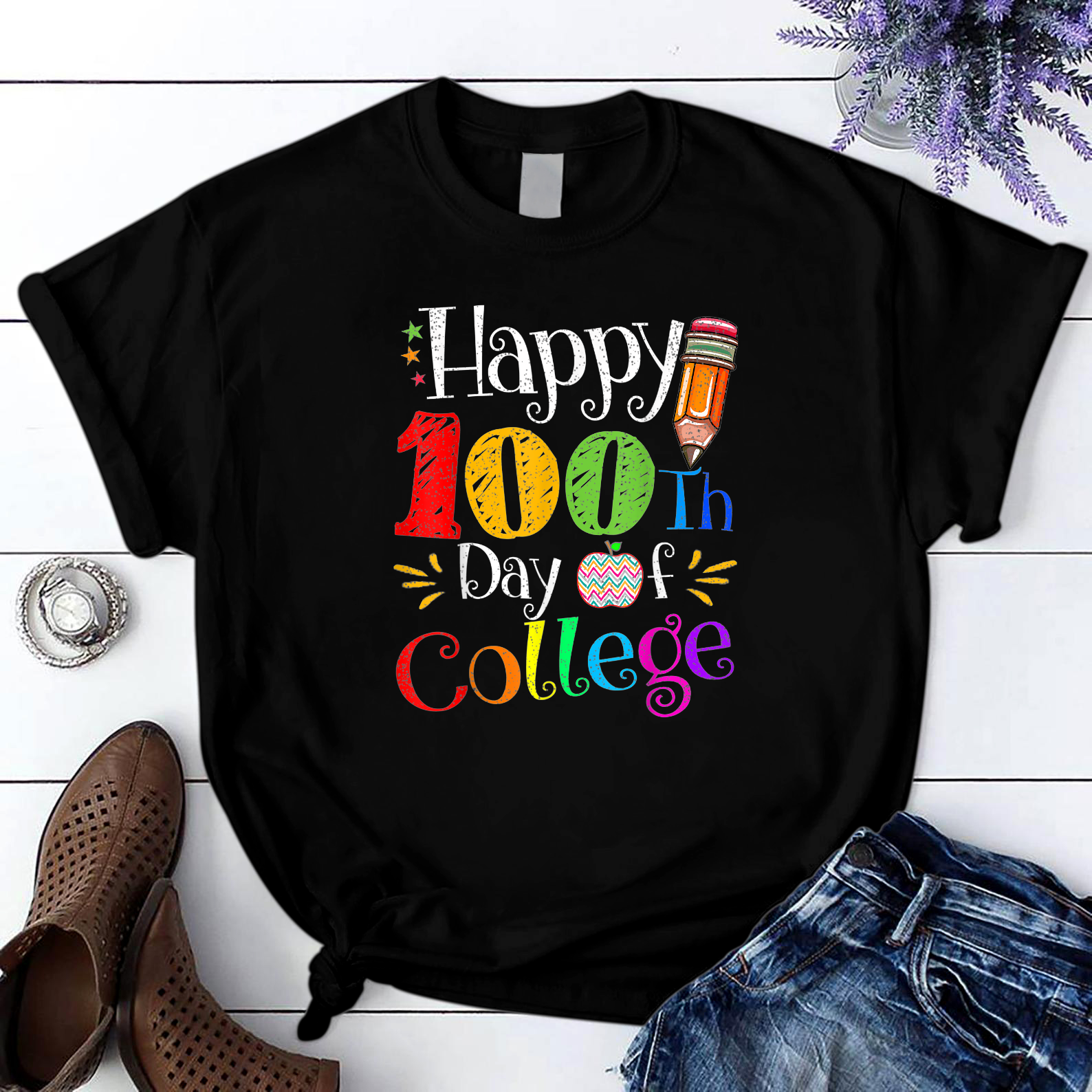 Happy 100Th Day Of School Kindergarten Art School T Shirt Black Unisex S-6Xl