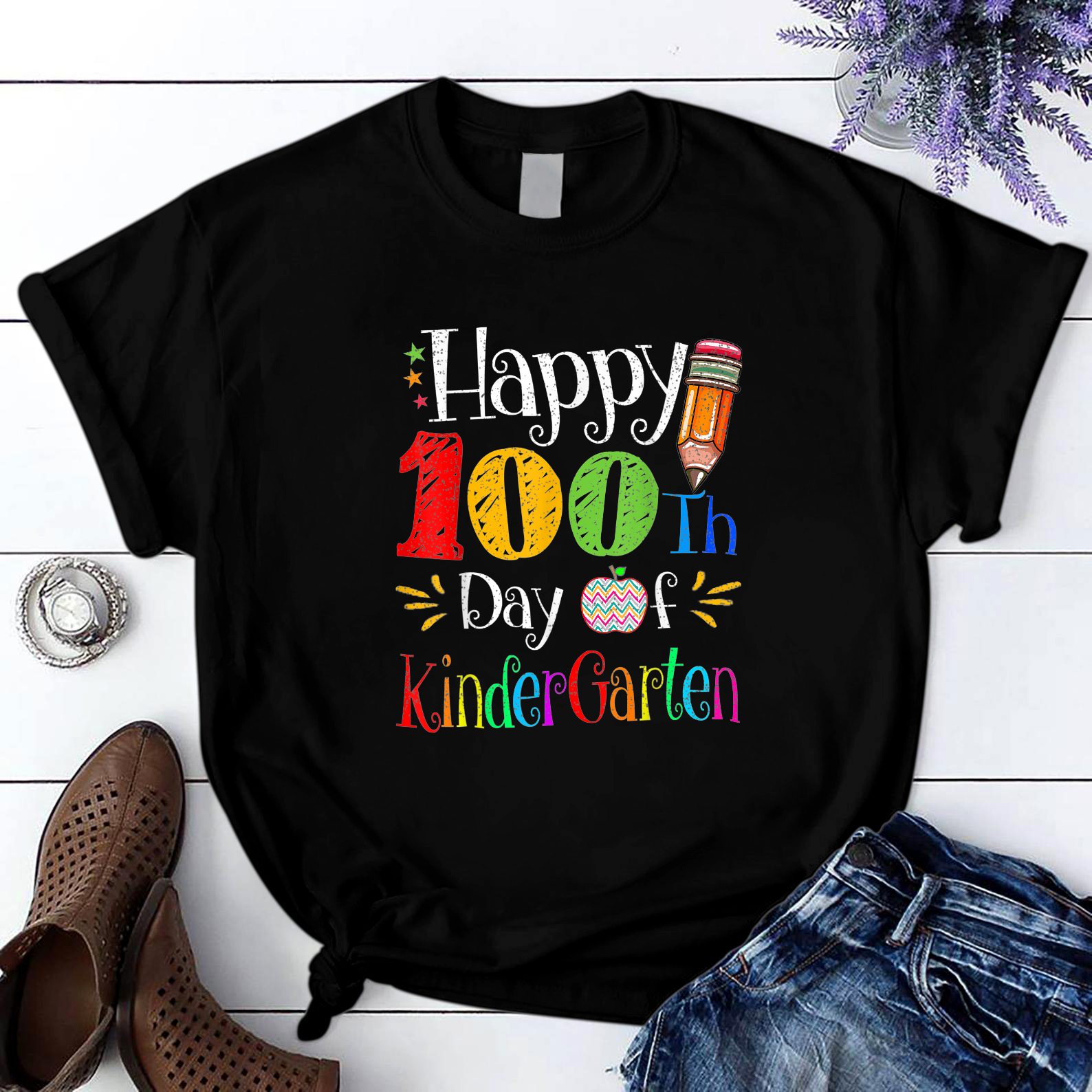 Happy 100Th Day Of School Kindergarten Best Teacher T Shirt Black Unisex S-6Xl