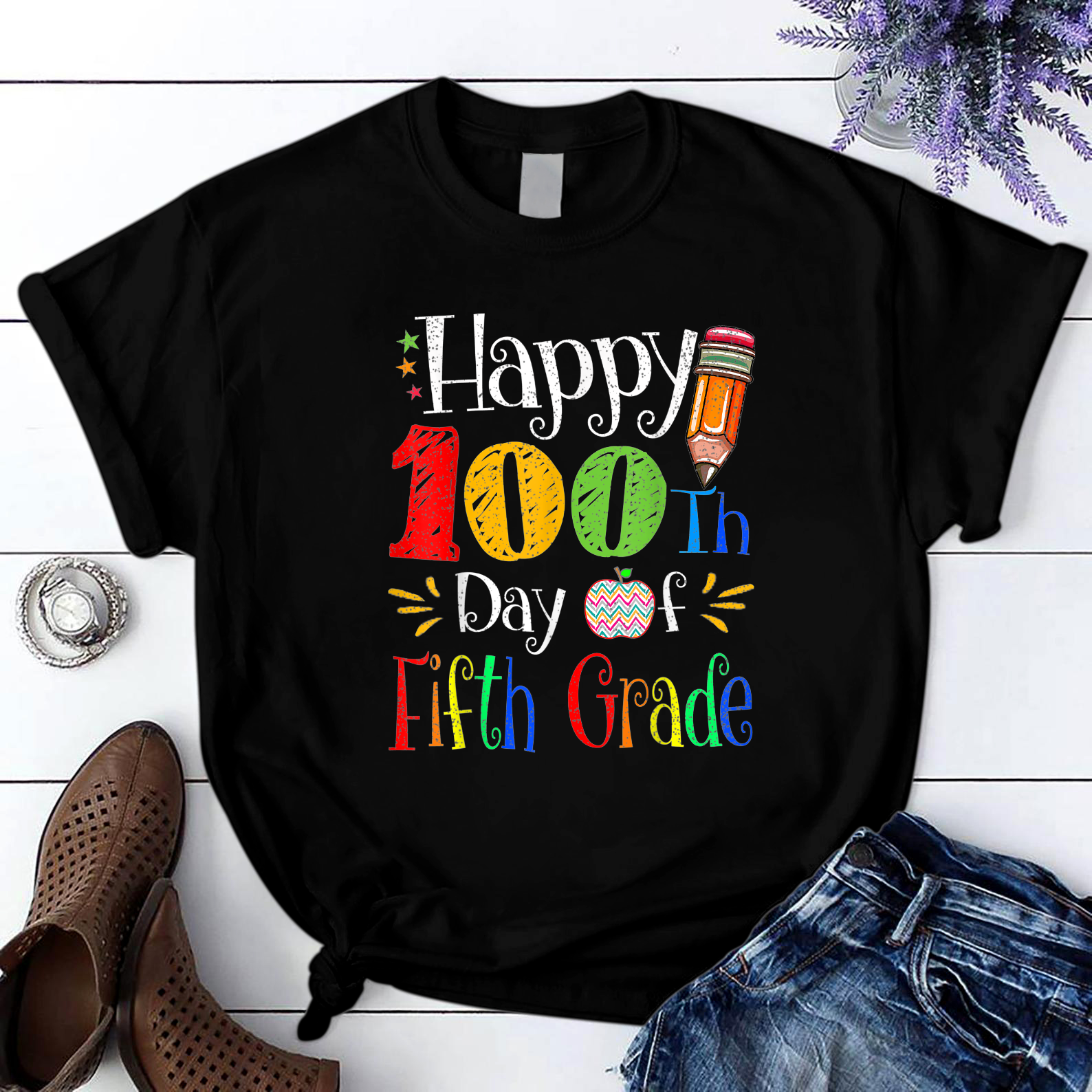 Happy 100Th Day Of School Kindergarten College T Shirt Black Unisex S-6Xl