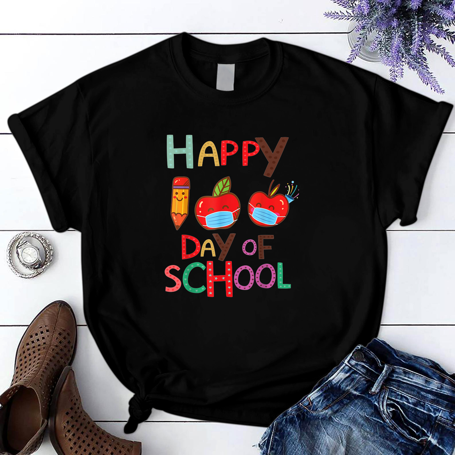 Happy 100Th Day Of School Kindergarten Teacher Or Student 1 T Shirt Black Unisex S-6Xl