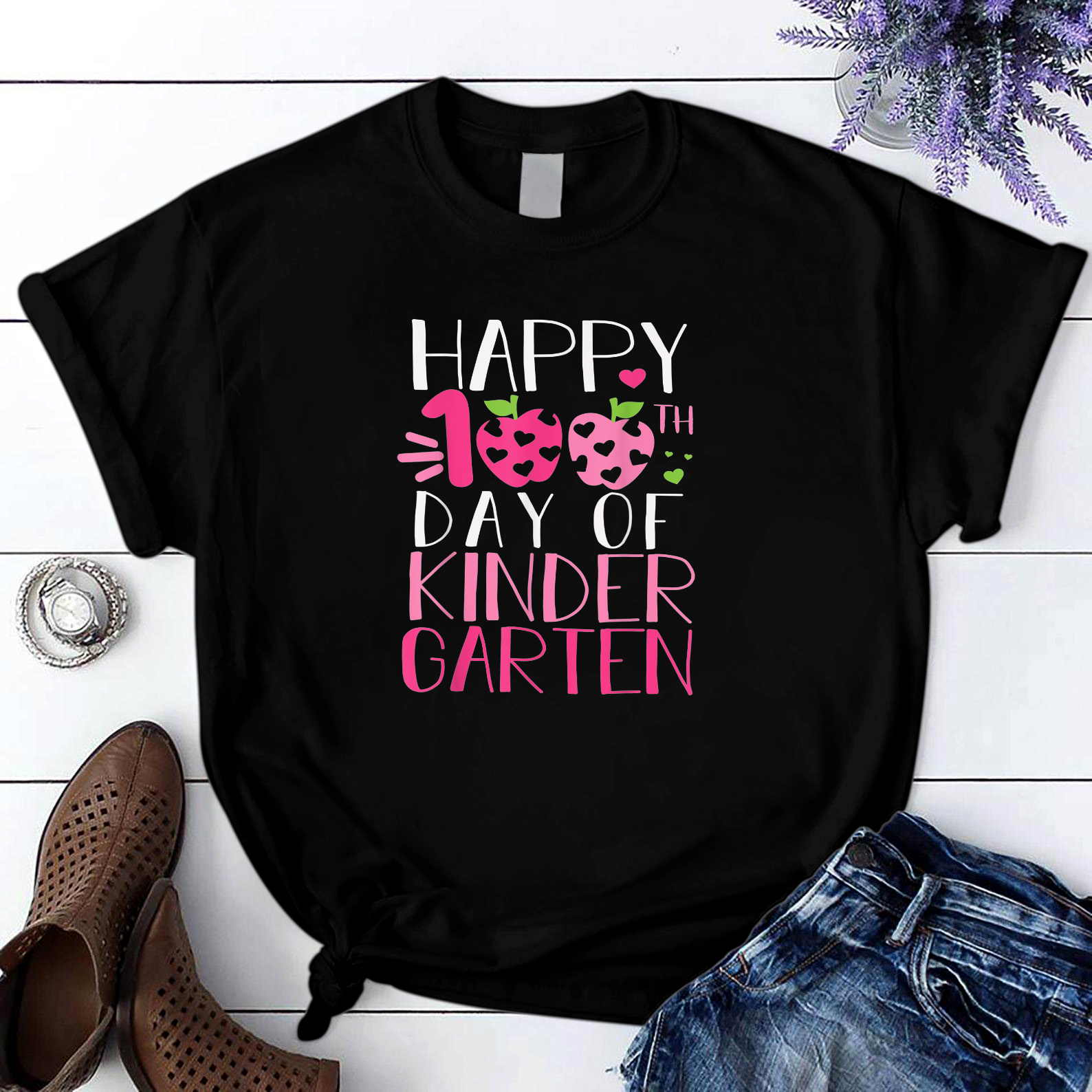 Happy 100Th Day Of School Kindergarten Teacher Or Student 2 T Shirt Black Unisex S-6Xl