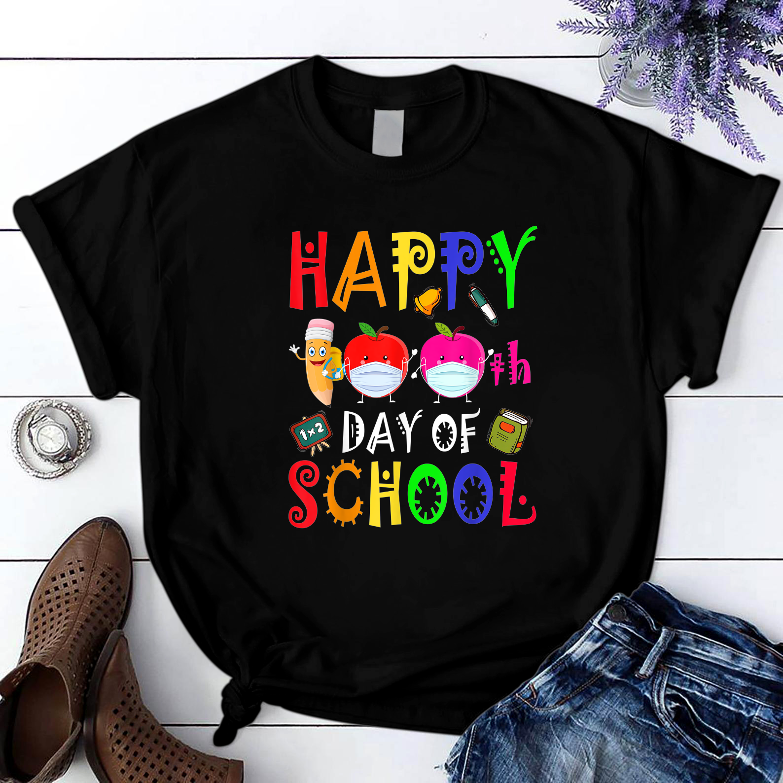 Happy 100Th Day Of School Kindergarten Teacher Or Student 2 T Shirt Black Unisex S-6Xl