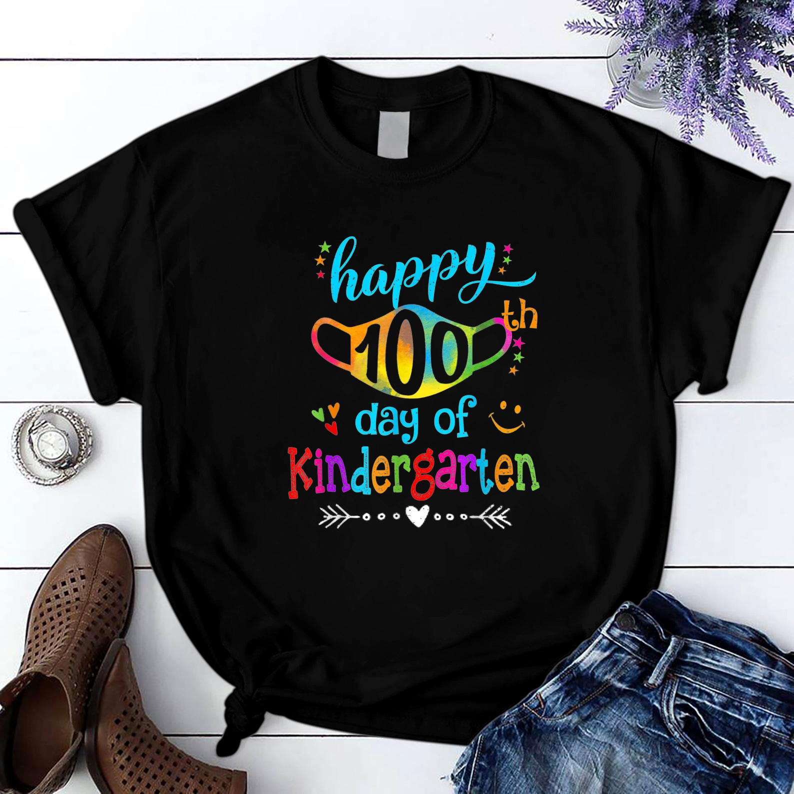 Happy 100Th Day Of School Kindergarten Teacher Or Student 3 T Shirt Black Unisex S-6Xl