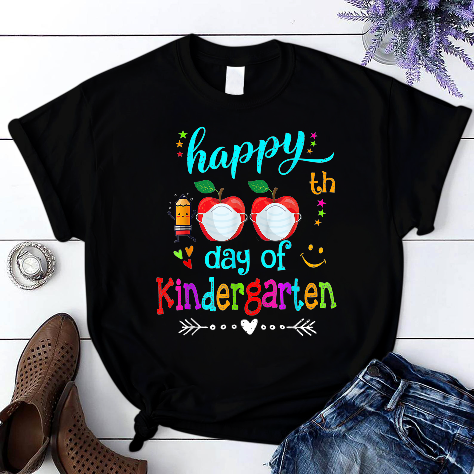 Happy 100Th Day Of School Kindergarten Teacher Or Student 6 T Shirt Black Unisex S-6Xl