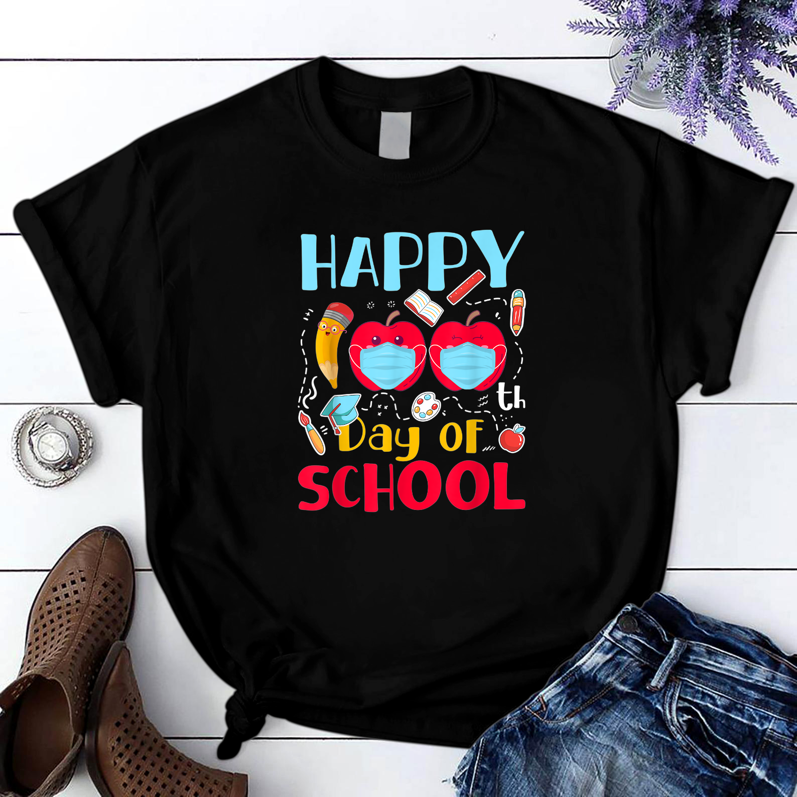 Happy 100Th Day Of School Kindergarten Teacher Student T Shirt Black Unisex S-6Xl