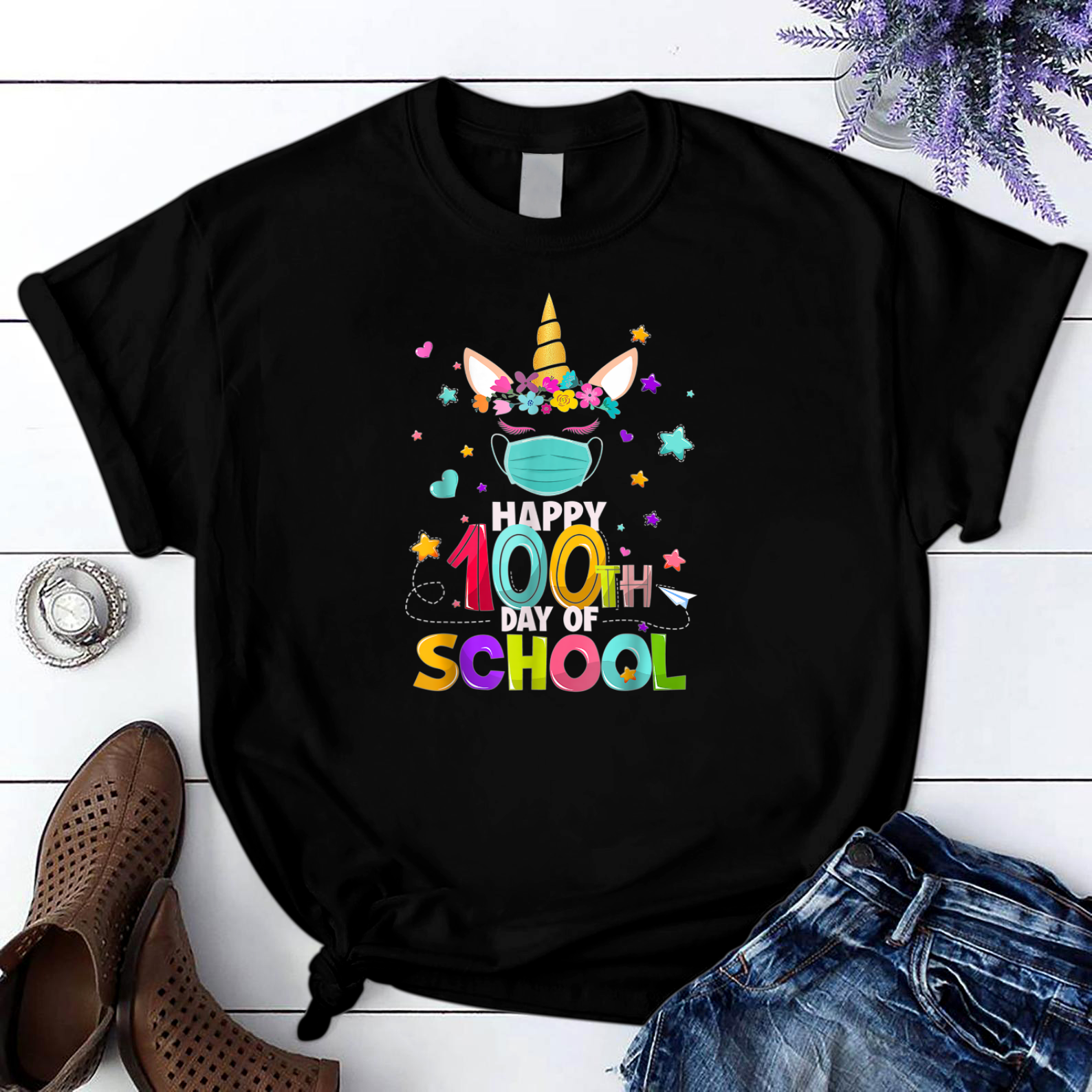 Happy 100Th Day Of School Strong Virtual Teacher Student T Shirt Black Unisex S-6Xl