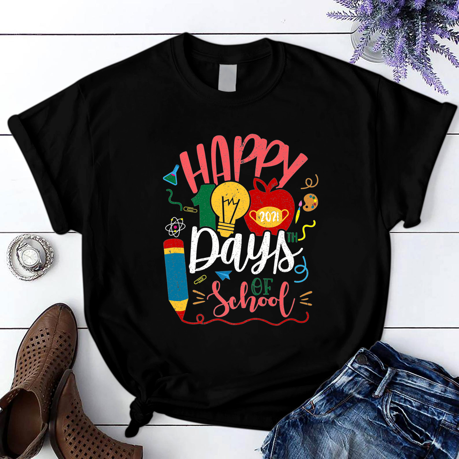 Happy 100Th Day Of School Teacher Student 100Th Day School T Shirt Black Unisex S-6Xl