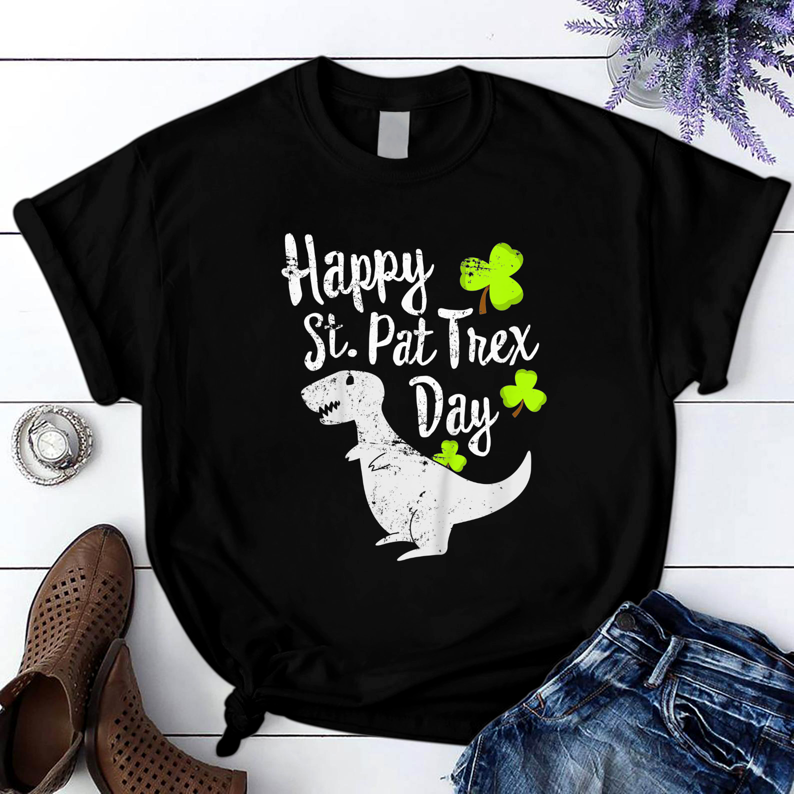 Happy St. Pat T Rex Day Cute St. Patrick'S T Shirt Black Unisex S-6Xl