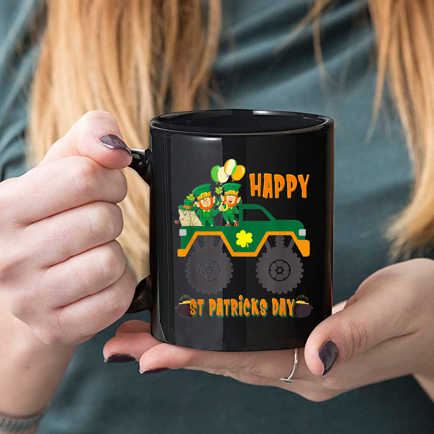 Happy St Patricks Day Monster Truck Mug Black Ceramic 11-15Oz Coffee Tea Cup