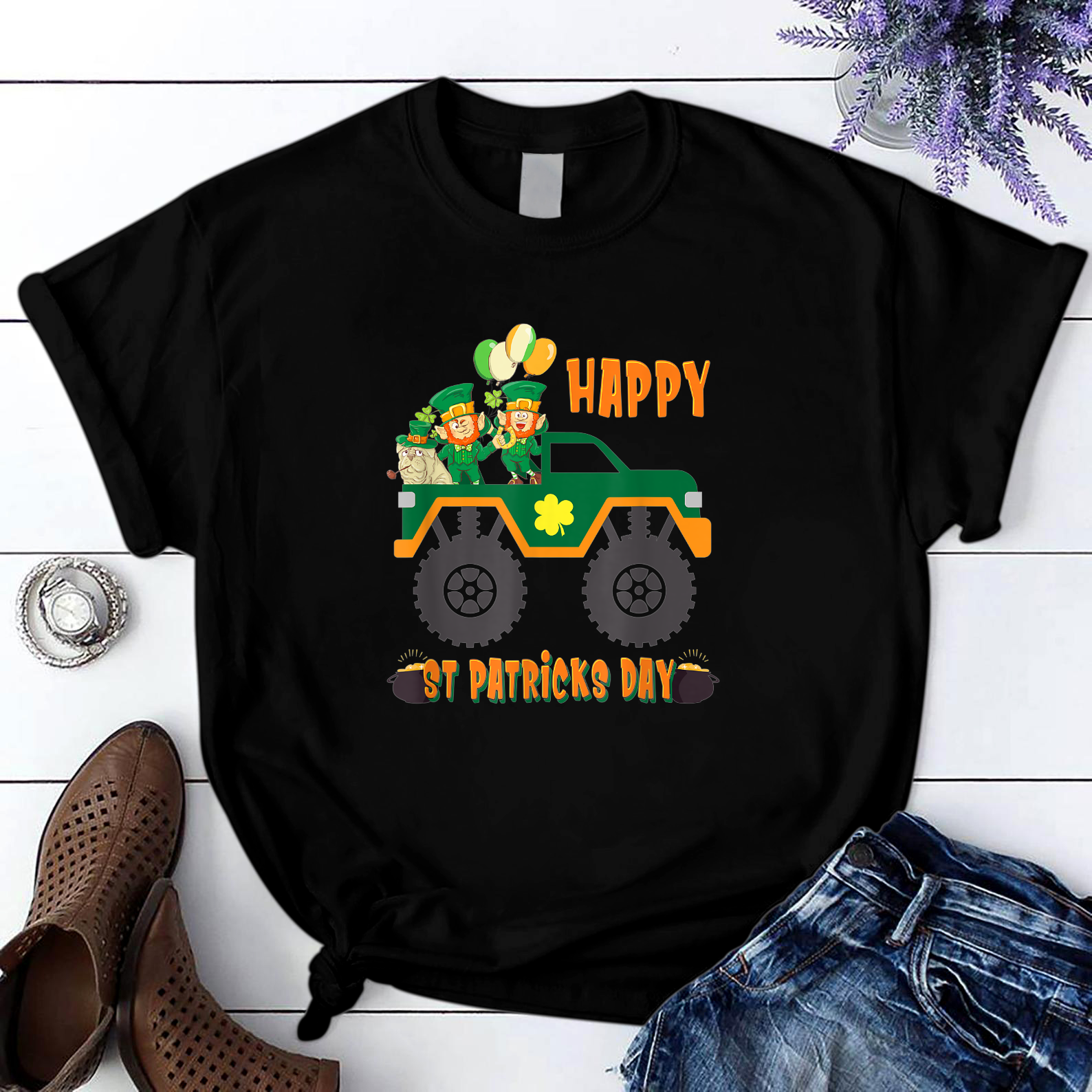 Happy St Patricks Day Monster Truck T Shirt Black Unisex S-6Xl