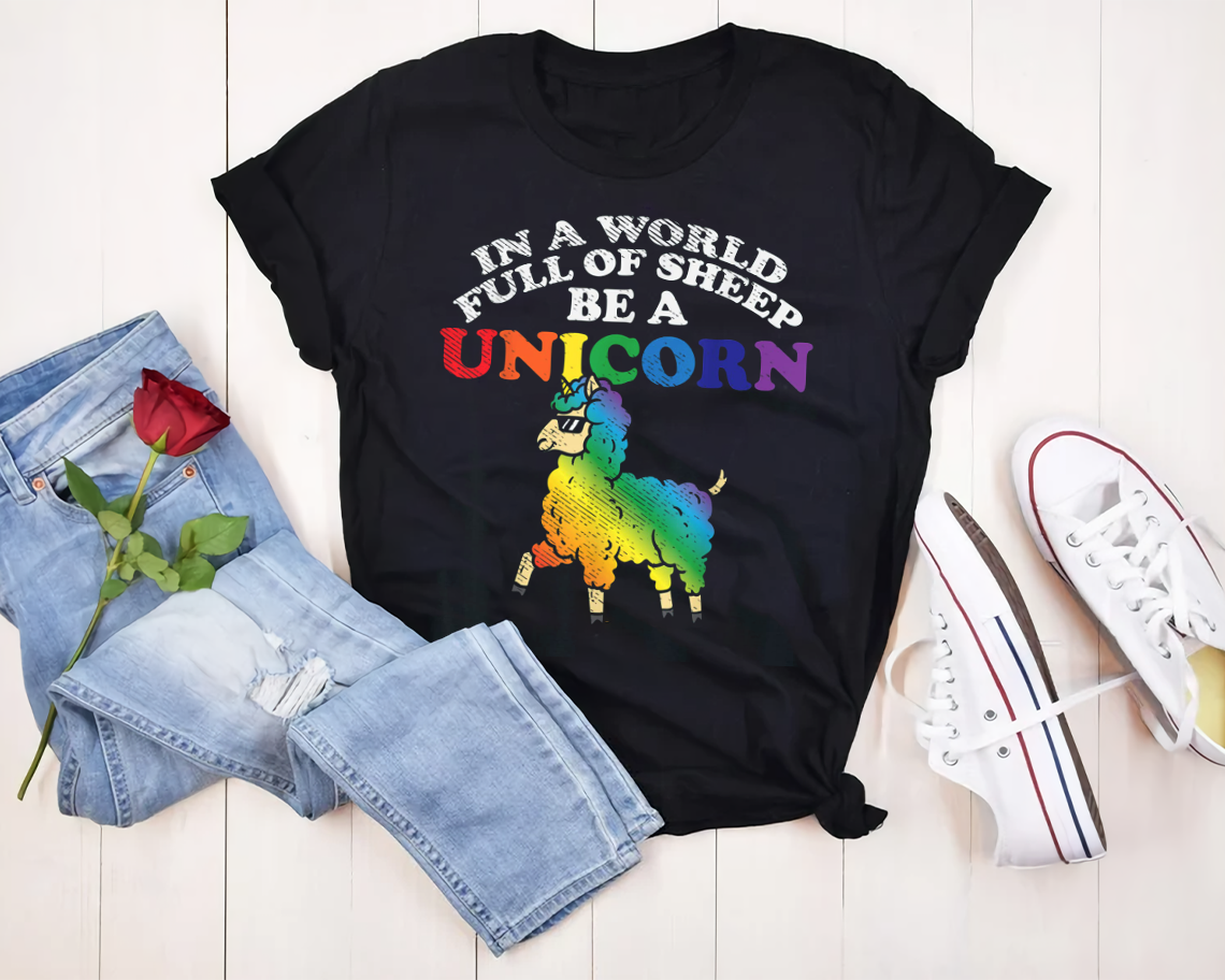 In A World Be A Unicorn Rainbow Gay Pride Flag Lgbt T-shirt Unisex S-6xl