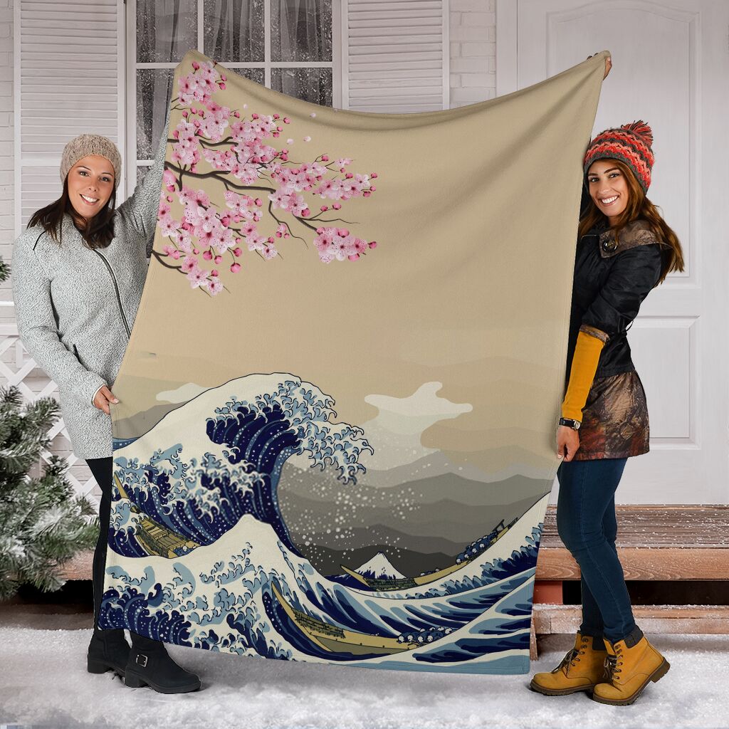 Kanagawa Wave Fleece Blanket