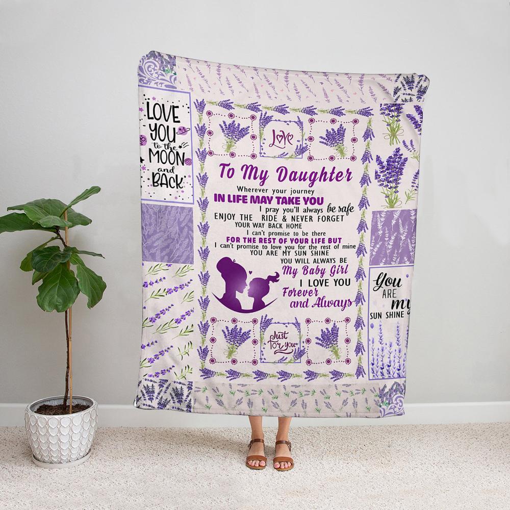 Lavender flower mom to my daughter whenever your journey in life may take you I pray you'll always be safe Fleece Blanket
