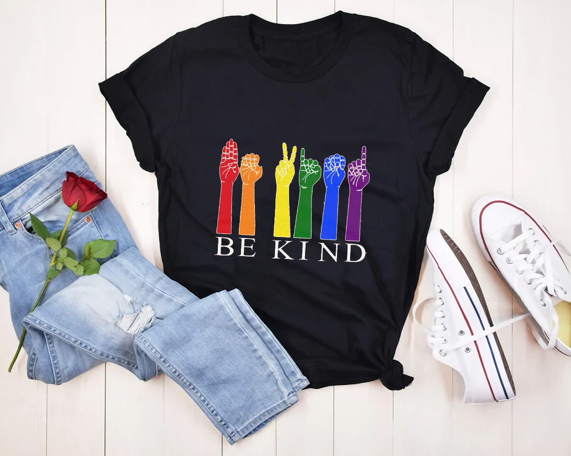 Be Kind Rainbow Asl Pride Lgbt T-shirt Unisex S-6xl