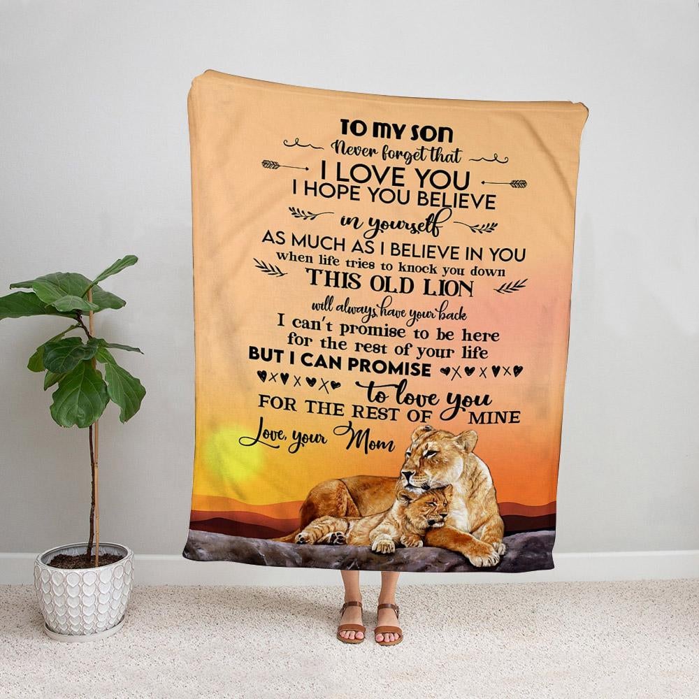 Lion mom to my son I love you believe in yourself family love sunset Fleece Blanket