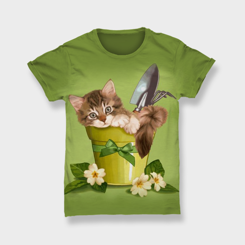 Lovely cat in the flower pot 3D tshirt