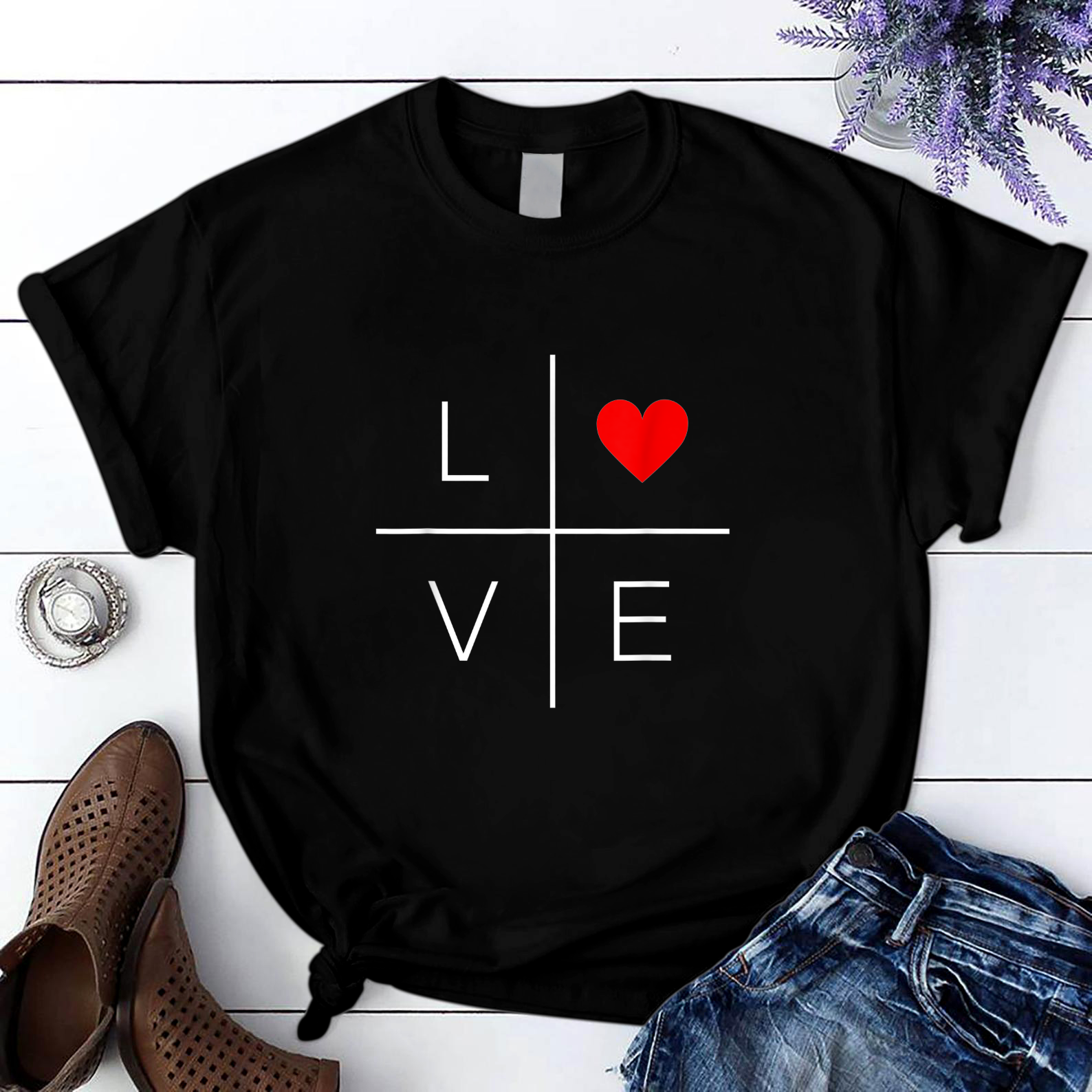 LoveWomen Men Red Heart Valentines Day Graphic T Shirt Black Unisex S-6XL