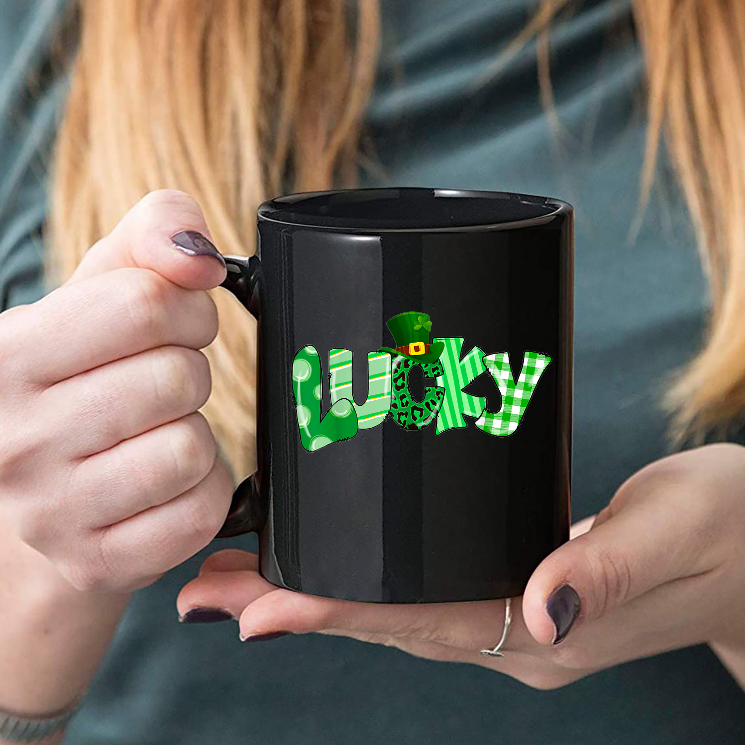 Lucky Leopard Green Plaid Shamrock St Patricks Day Mug Black Ceramic 11-15Oz Coffee Tea Cup