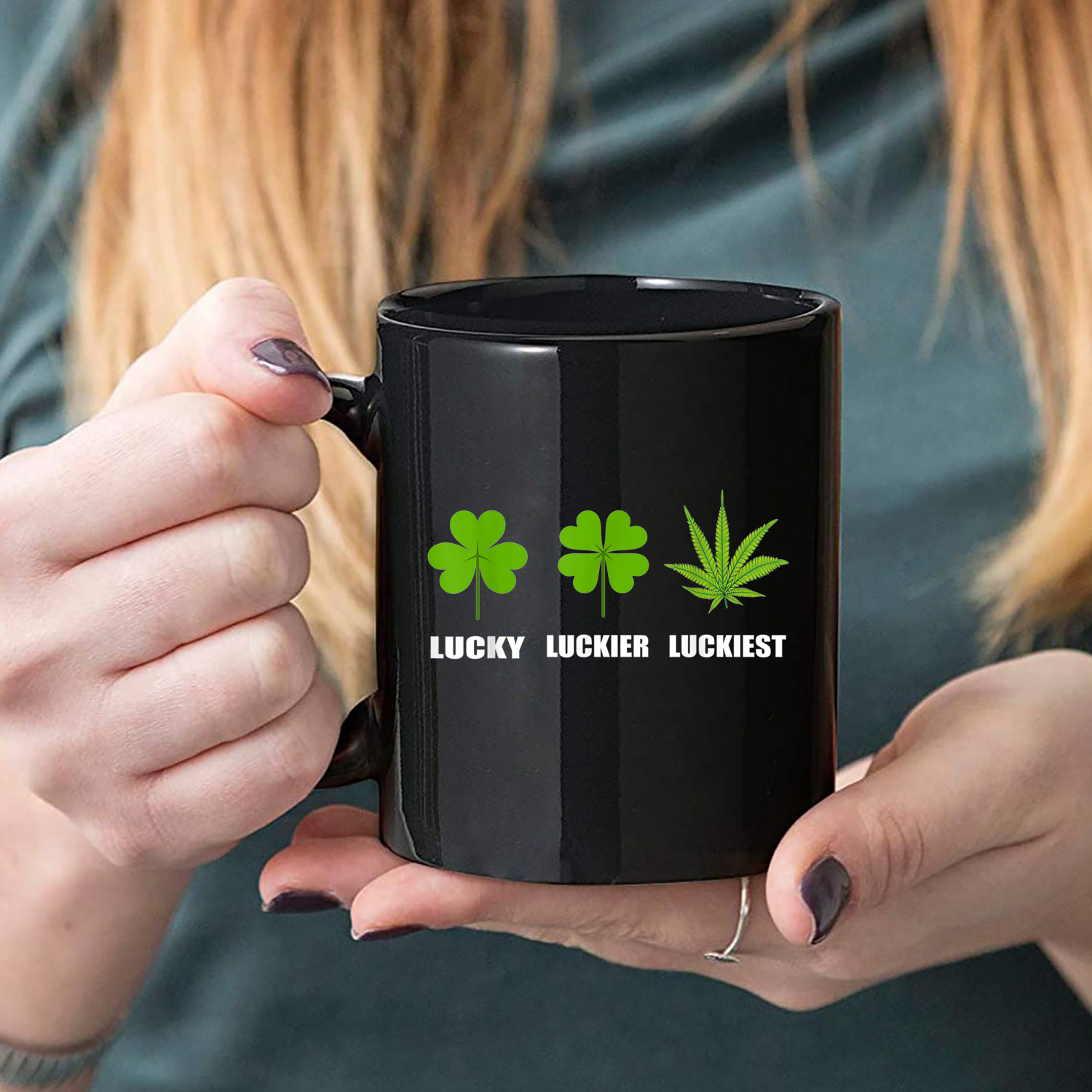 Lucky Luckier Luckiest Funny St Patrick'S Day Marijuana Mug Black Ceramic 11-15Oz Coffee Tea Cup