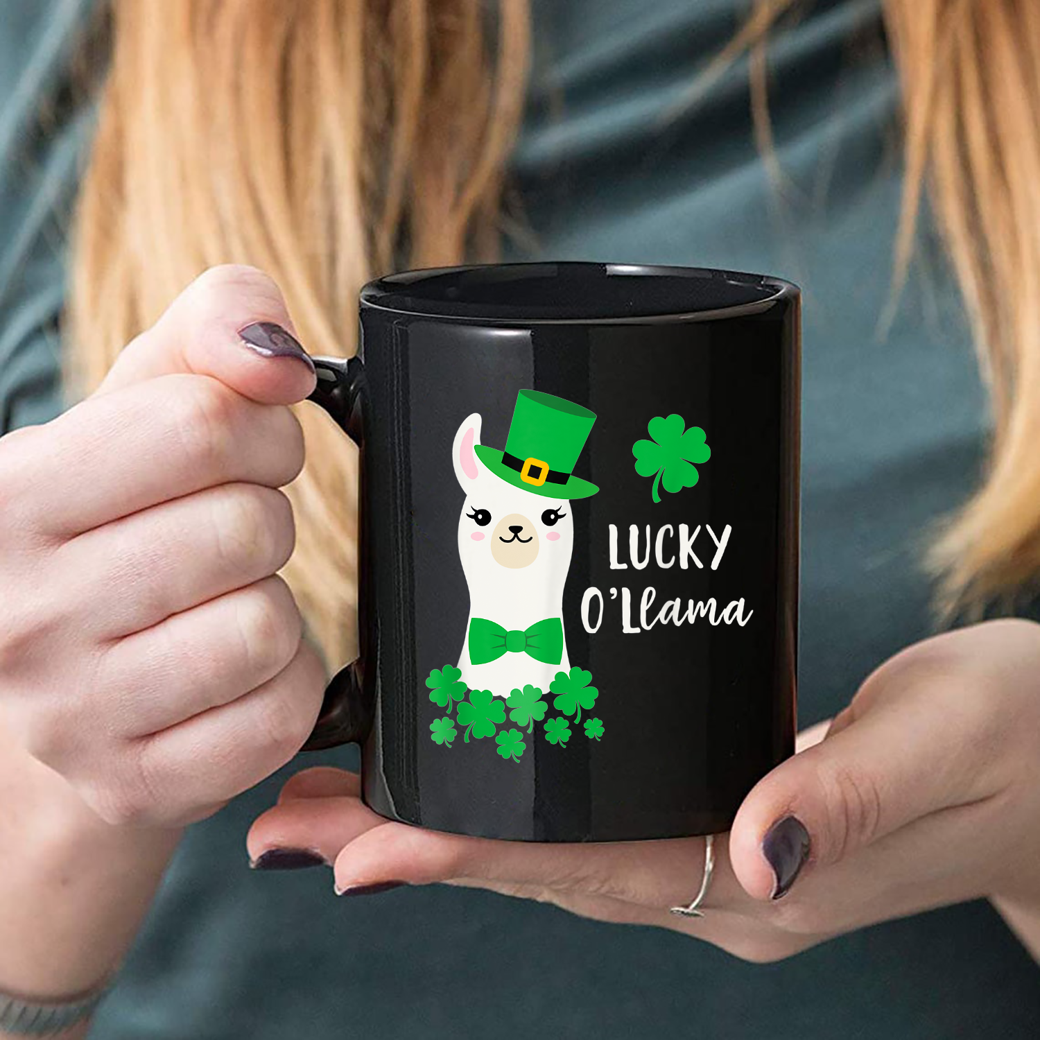 Lucky O'Llama St Patricks Day Mug Black Ceramic 11-15Oz Coffee Tea Cup