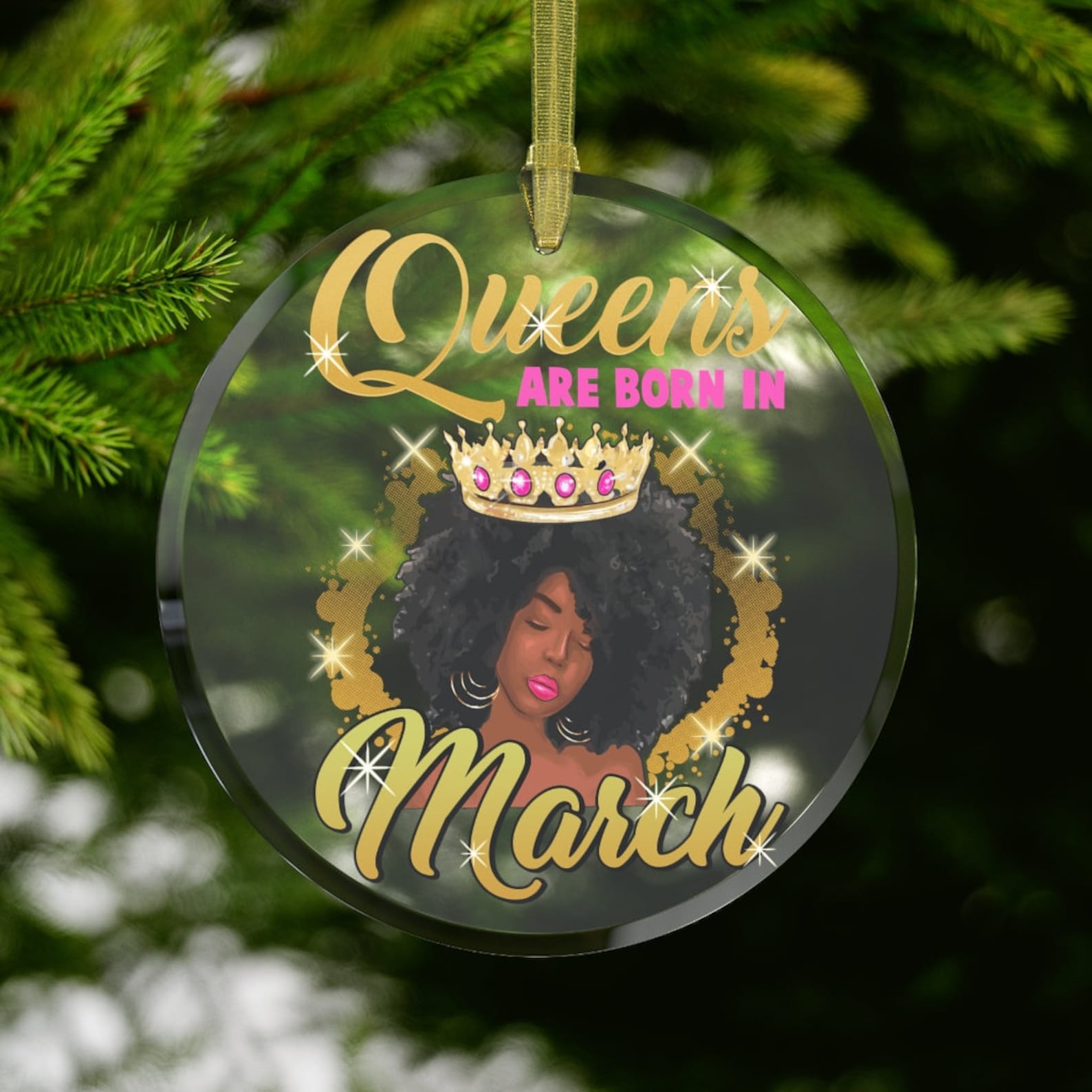 March Black Queen Birthday Black Girl Black Woman Gifts Black Women Afro Crown Christmas Ornament