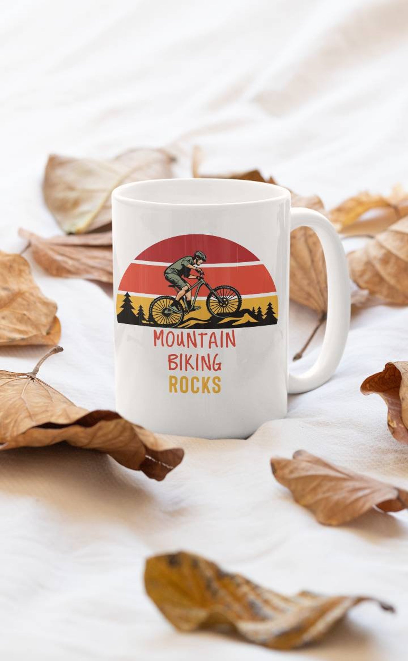 Biking Rocks Mountain Mug White Ceramic 11-15Oz Coffee Tea Cup