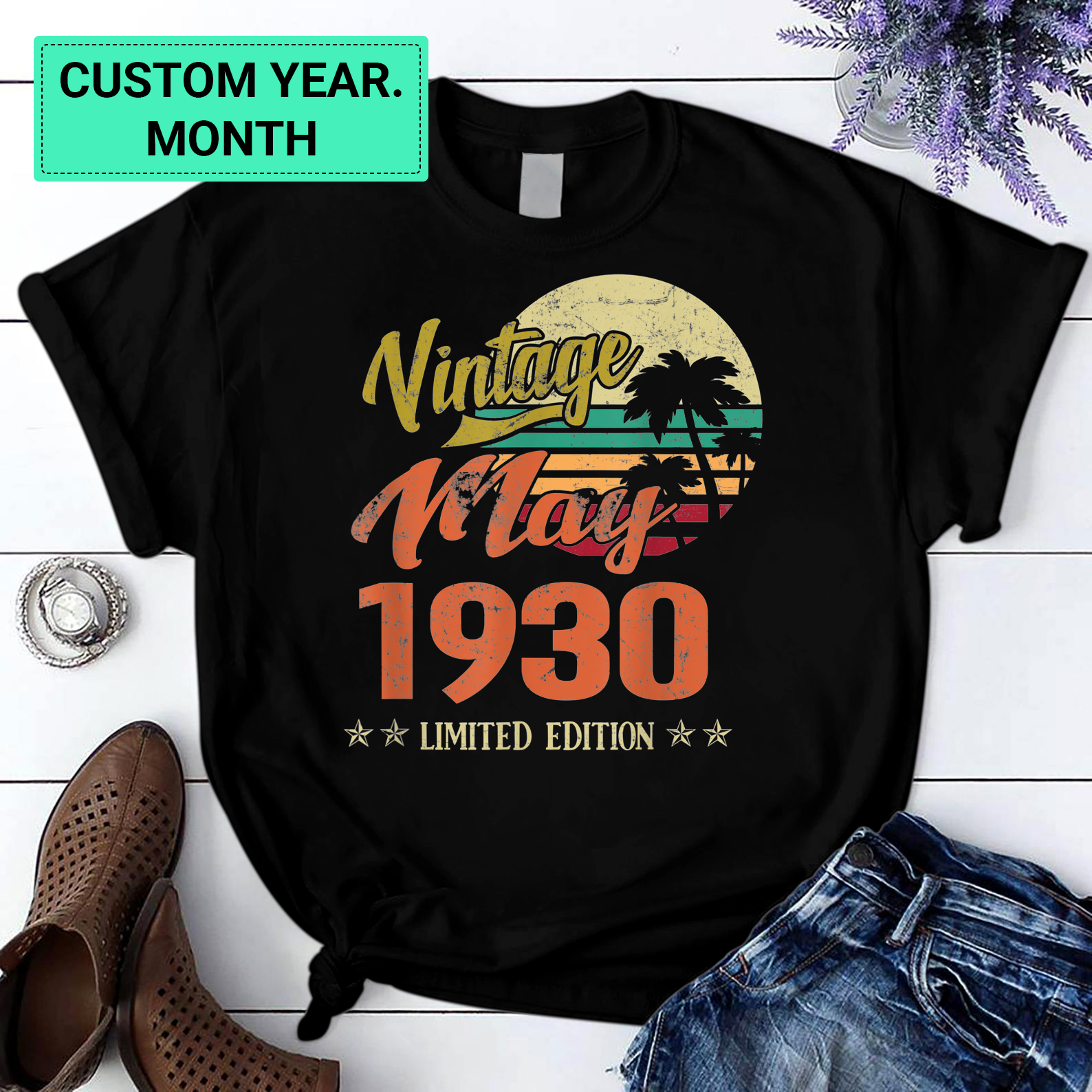Personalization Birthday 365 Vintage May 1930 Limited Edition Birthday Gift T Shirt Black S-6Xl