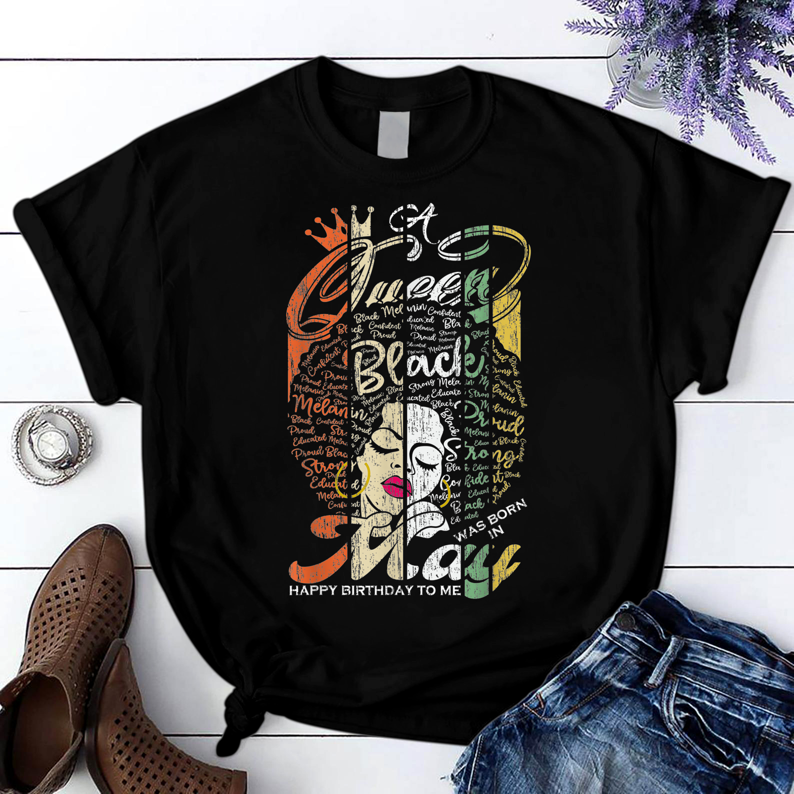 Personalization Birthday A Queen Was Born In May Happy Birthday To Me T Shirt Black S-6Xl