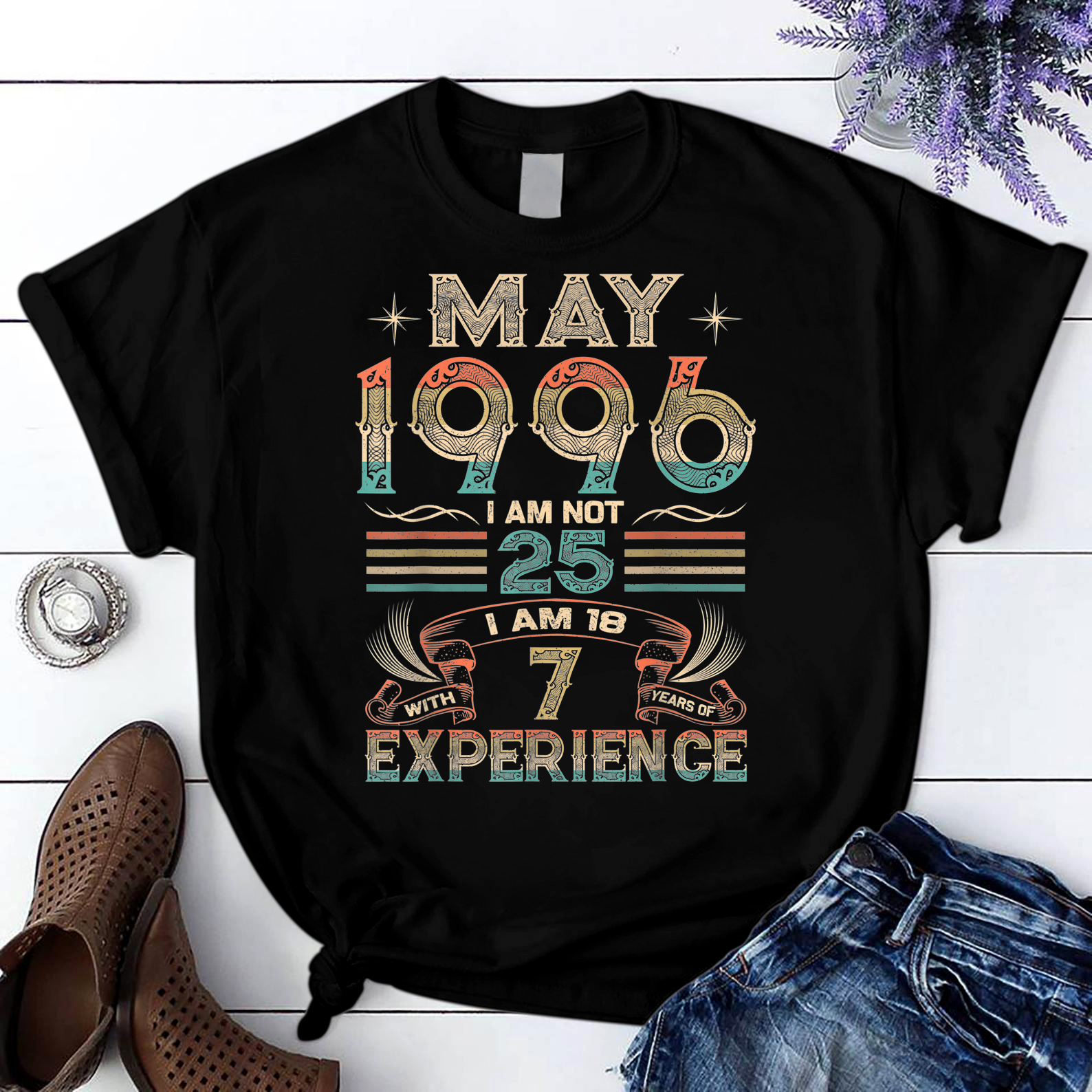 Personalization Born May 1996 25Th Birthday Made In 1996 25 Year Old Awesome T Shirt Black S-6Xl