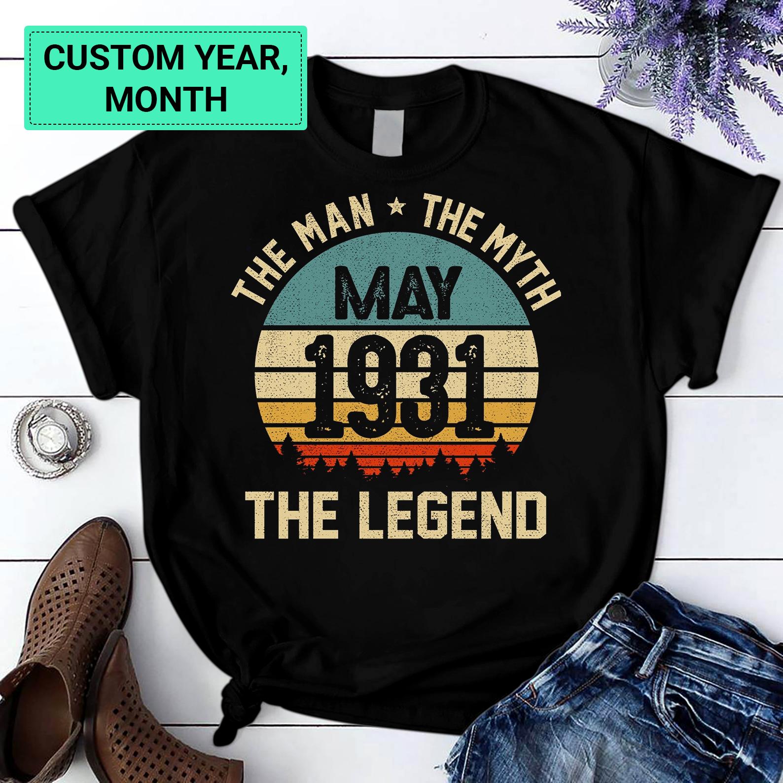 Personalization Custom Vintage May 1931 The Man The Myth The Legend 90Th Birthday 90 Years Old Tee Birthday Gift T Shirt Black S-6Xl