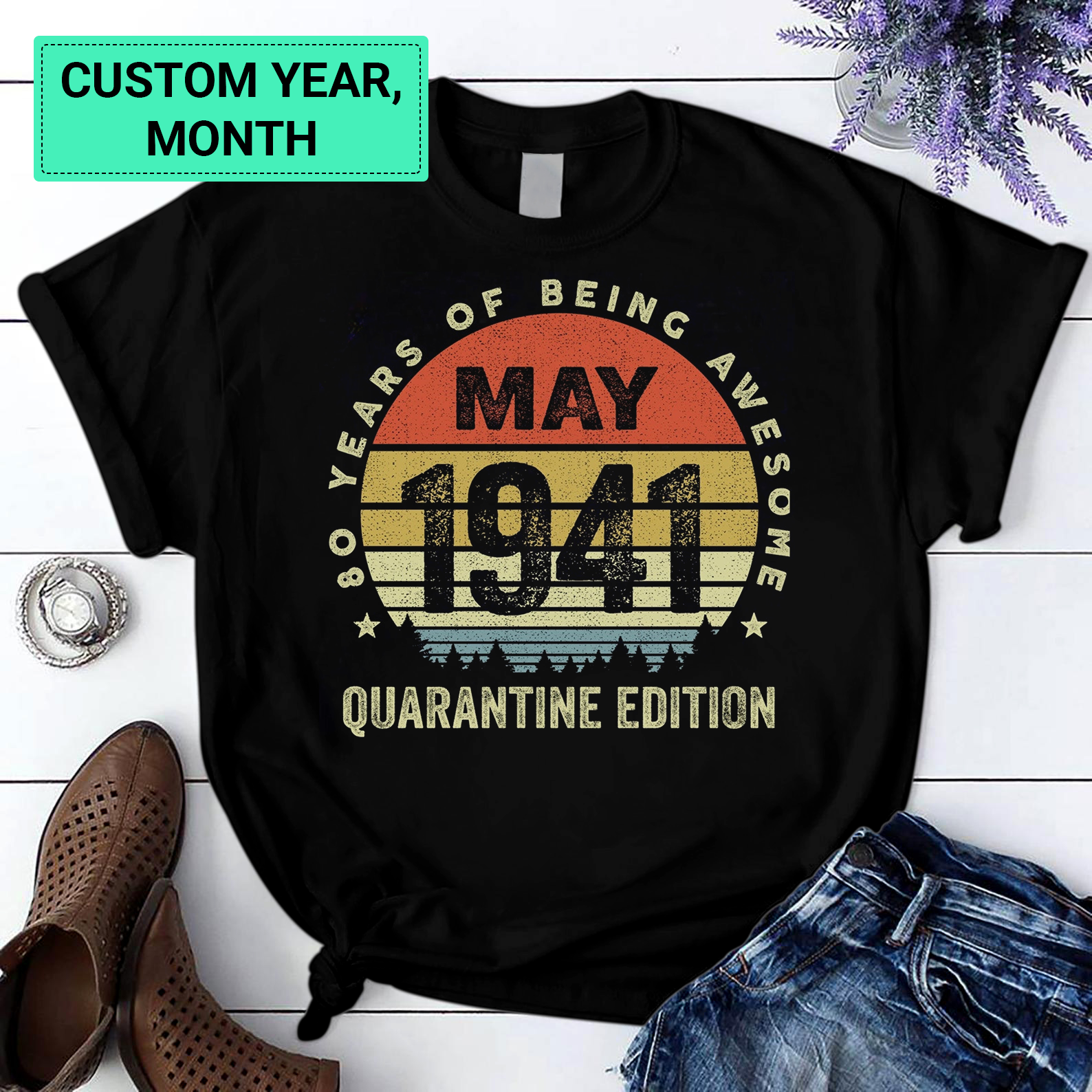 Personalization Custom Vintage May 1941 80 Years Of Being Awesome Quarantine Edition 80Th Birthday Gift T Shirt Black S-6Xl