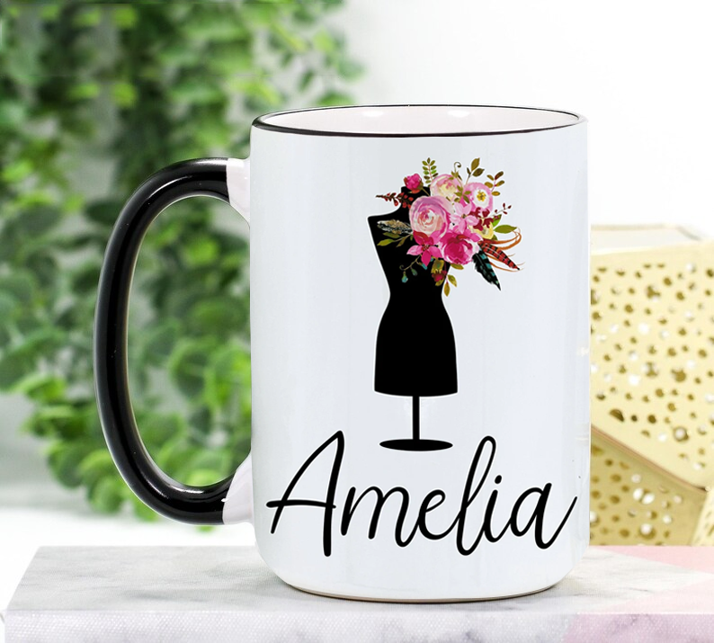 Personalized name, Custom Name, tourtm5 Stylist Floral Coffee Mug Stylist Gift Gift for Her Mannequin Dress Form Sewing Gift Fashion School Fashion Student