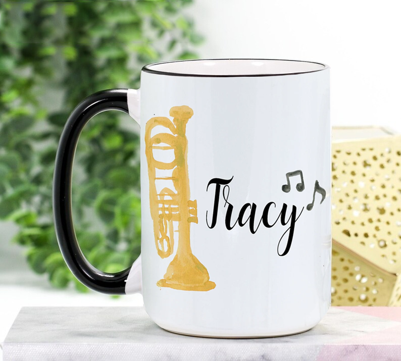 Personalized name, Custom Name, Trumpet Mug Ceramic Colored Rim And Handle - 11oz