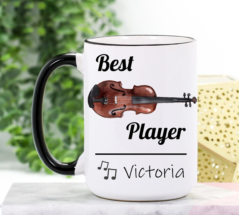 Personalized name, Custom Name, Violin Gifts For Men Mug Ceramic Colored Rim And Handle - 11oz