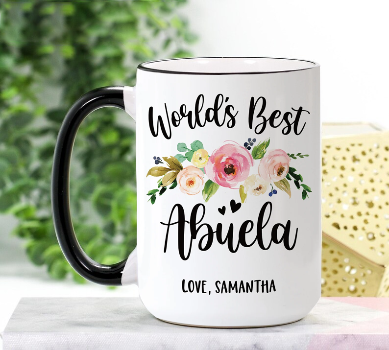 Personalized name, Custom Name, World's Best Abuela Mug Ceramic Colored Rim And Handle - 11oz