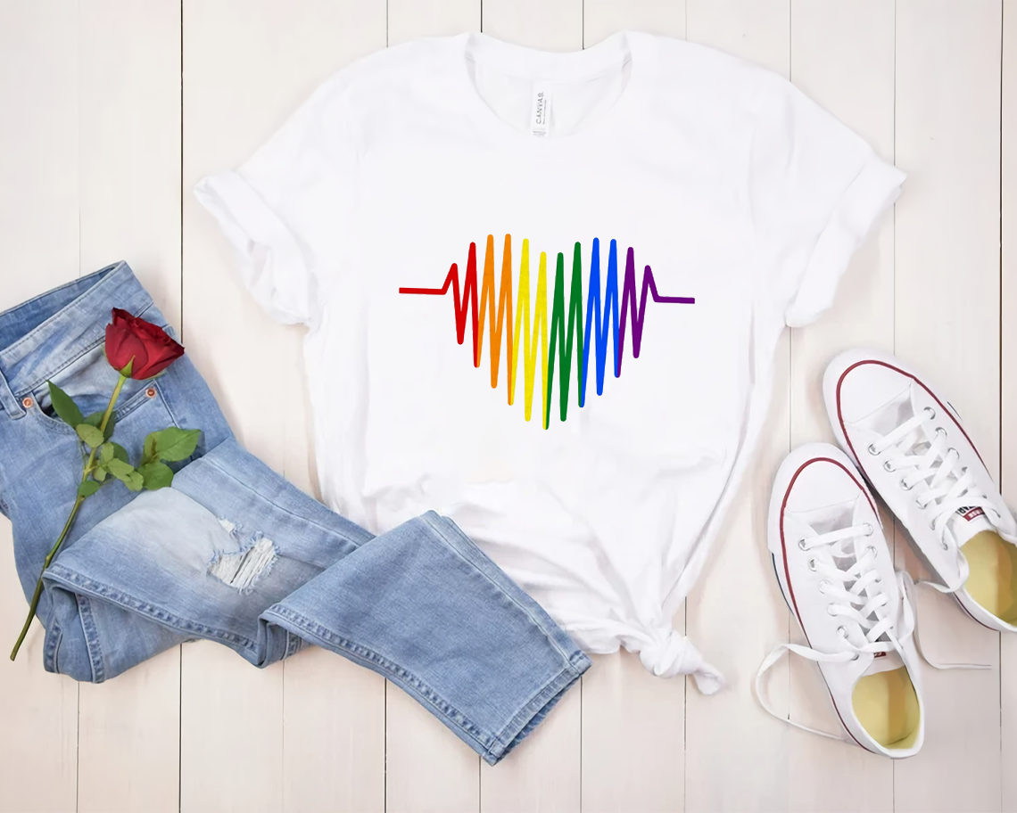 Rainbow Heart Pulse Pride Gay Lgbt T-shirt Unisex S-6xl