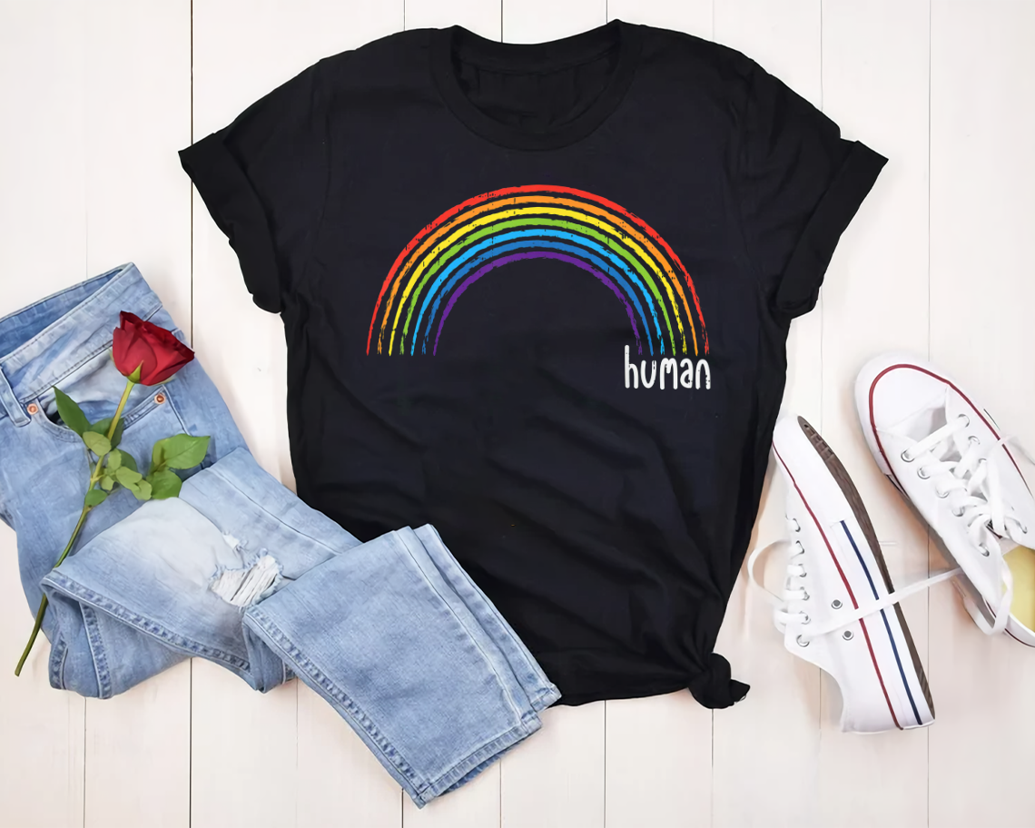 Rainbow Human Lgbt Pride Flag Cute Lesbian Gay Bi Trans Gift T-shirt Unisex S-6xl
