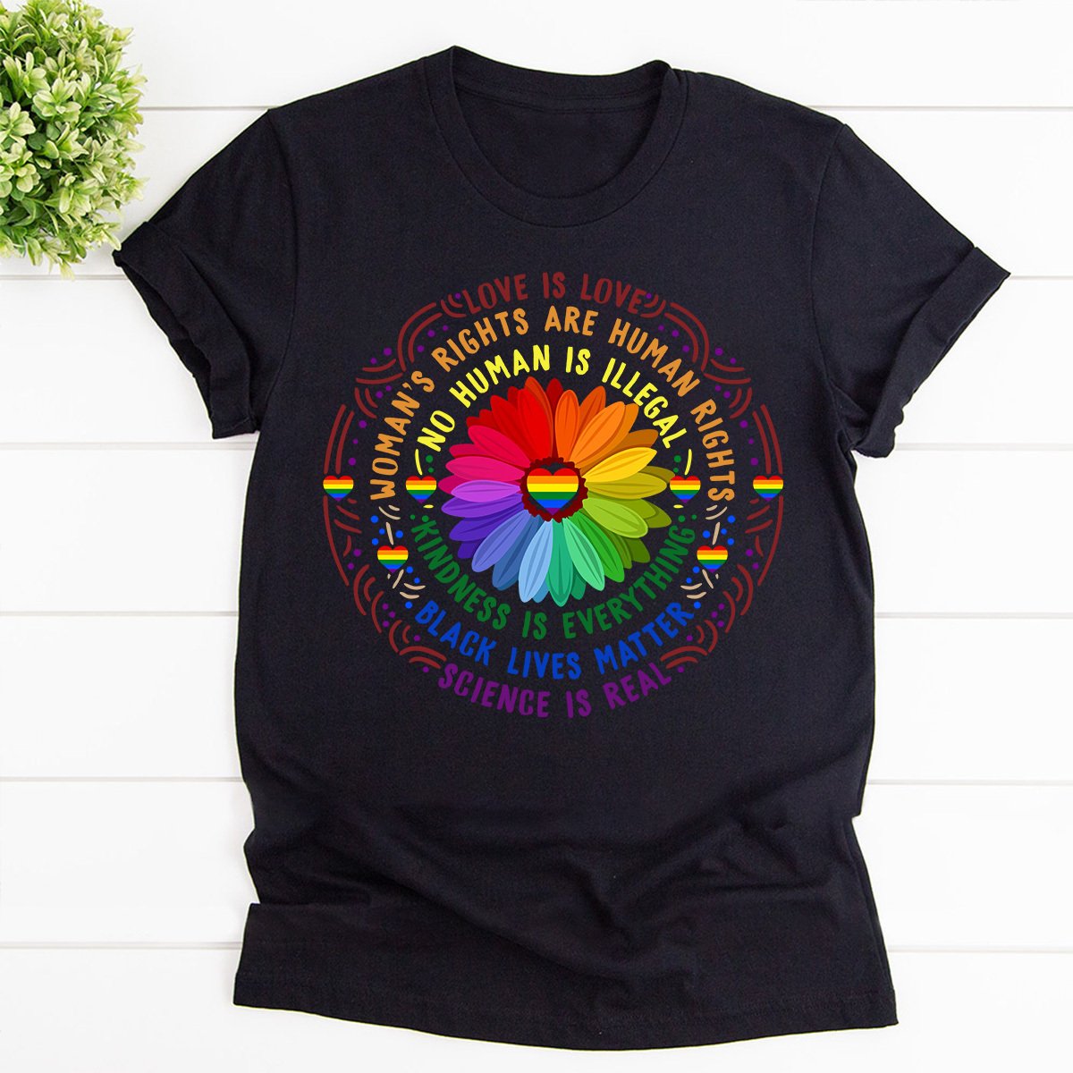 Rainbow Lives Matter Science LGBT Pride Flower Cotton T Shirt Black Unisex S-6XL