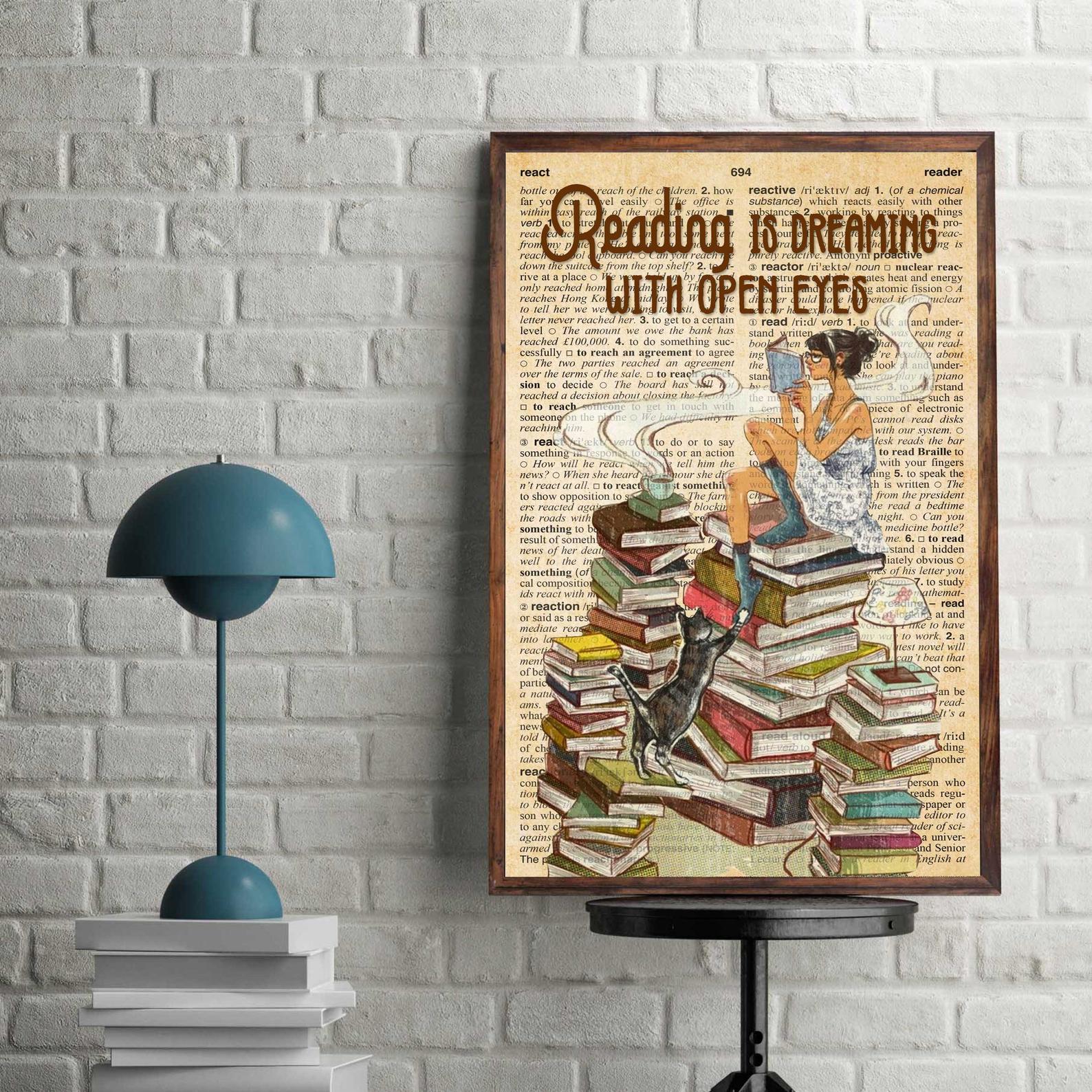 Reading Is Dream With Open Eyes Gift Vintage Satin Poster Portrait no Frame