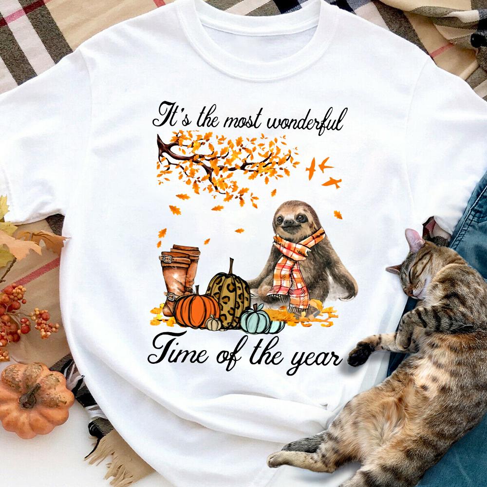 Sloth fall it's the most wonderful time of the year Women T Shirt White S-3XL