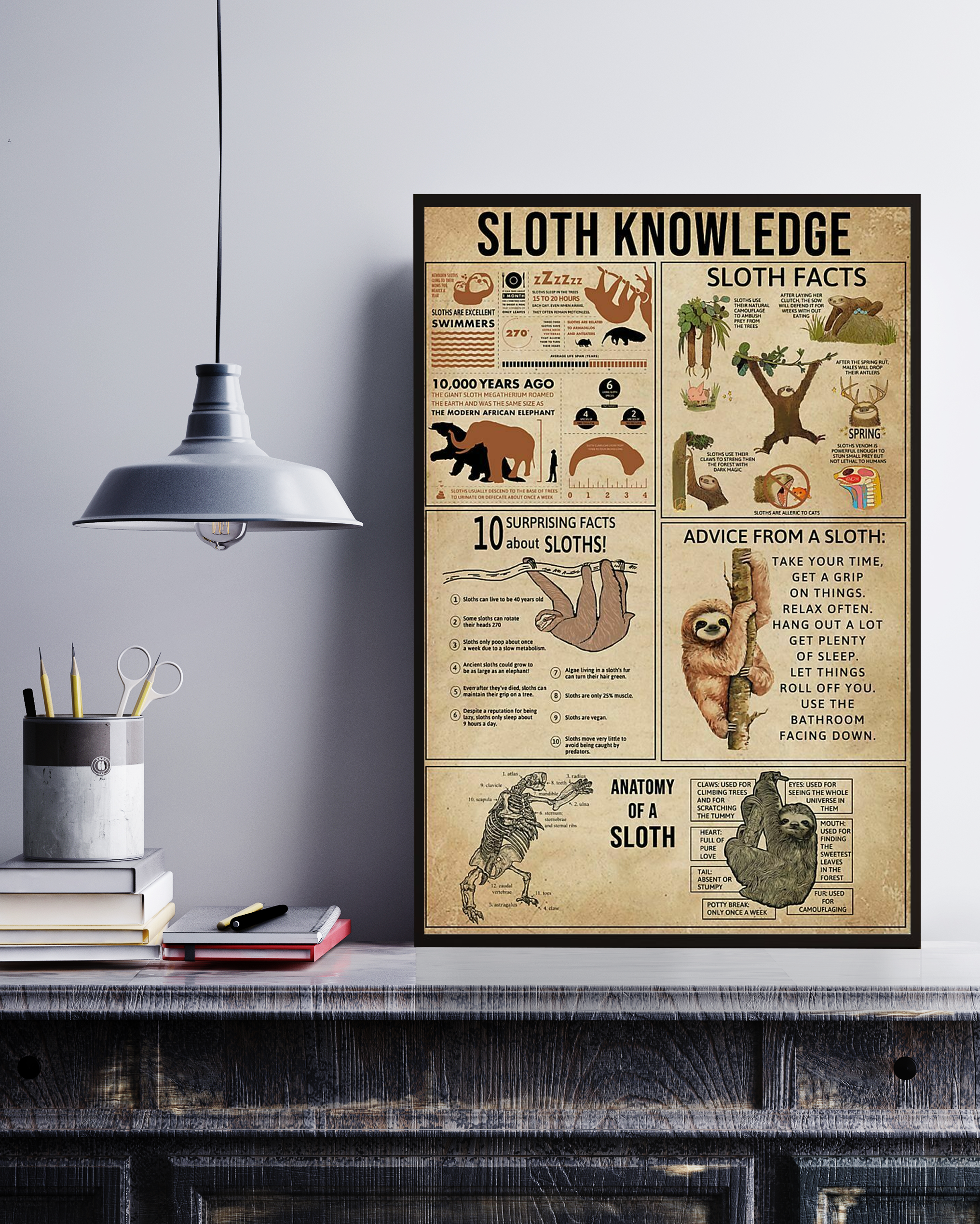 Sloth Knowledge Poster No Frame