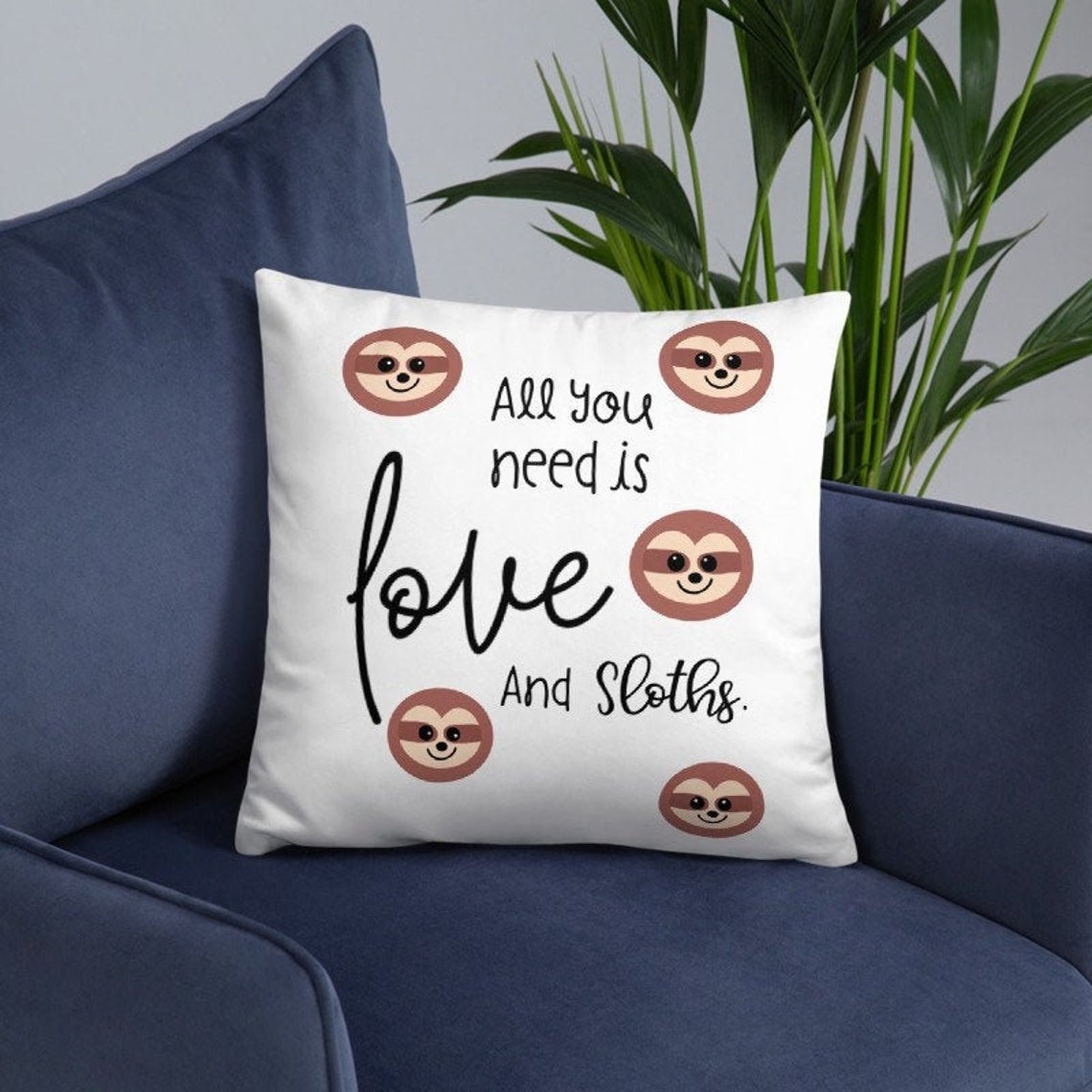 Sloth Love Decorative Pillow, Valentines Pillow, Valentines Day Pillow Decor