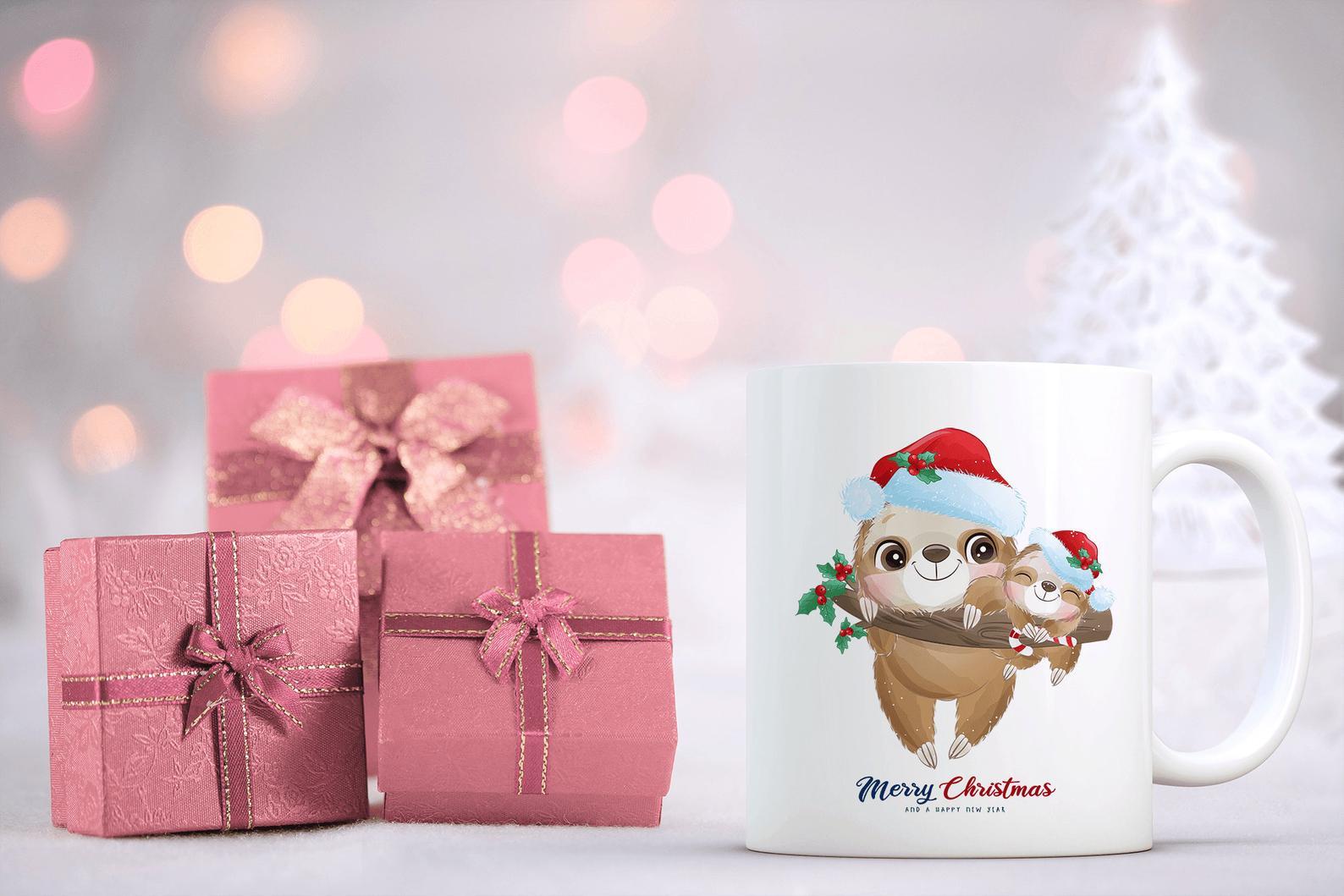 Sloth Merry Christmas Mug White Ceramic 11-15oz Coffee Tea Cup