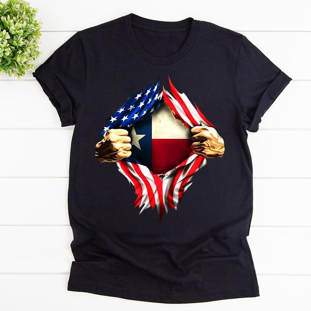 Texas Flag Inside Heart American Flag Cotton T Shirt Black Unisex S-6XL