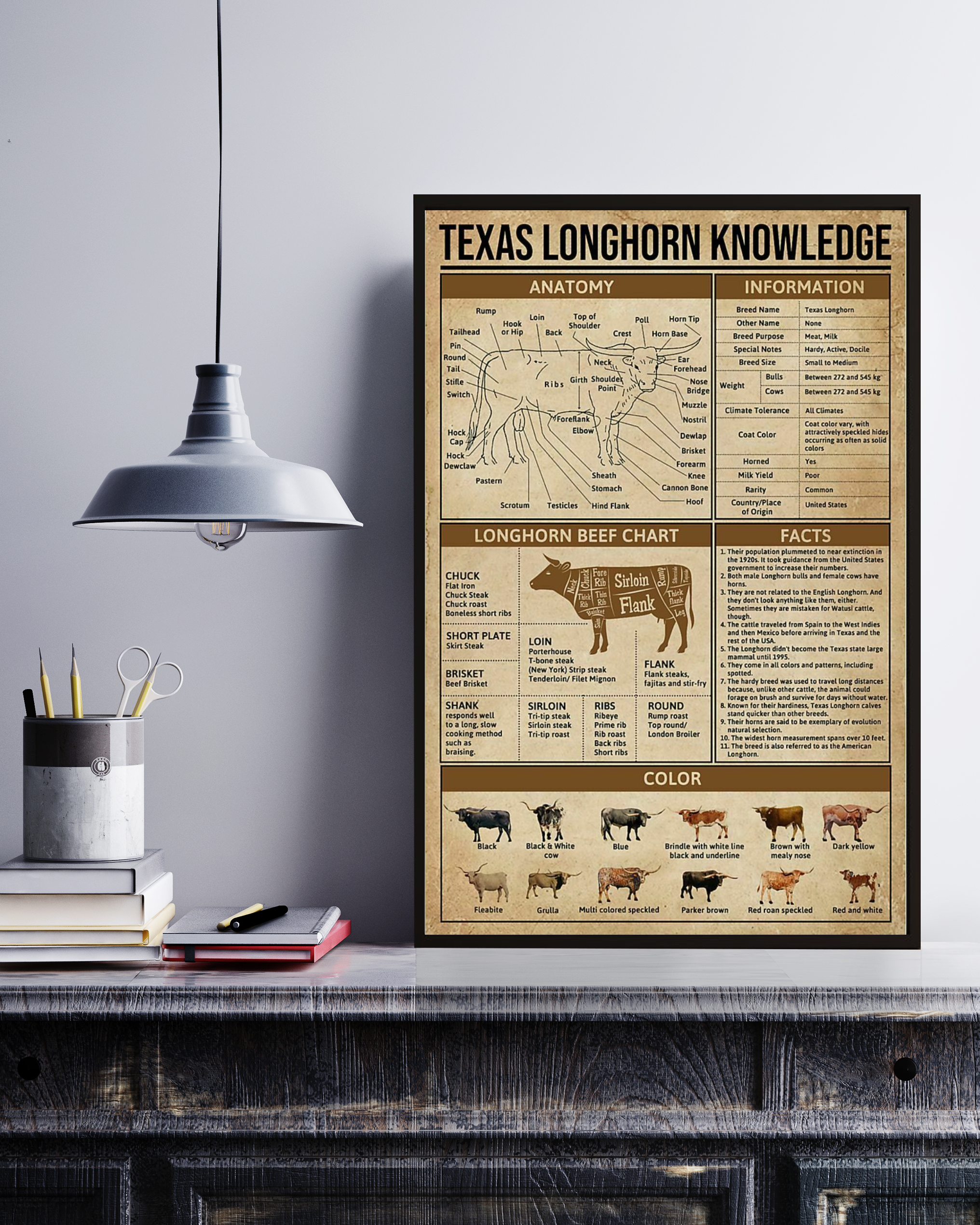 Texas Longhorn Knowledge Poster For Kitchen Livingroom Gift For Mom Poster No Frame